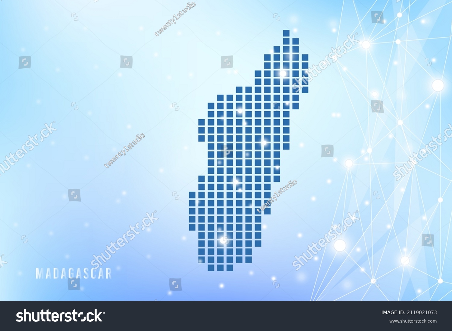 Abstract Pixel Map Madagascar On Blue Stock Vector Royalty Free