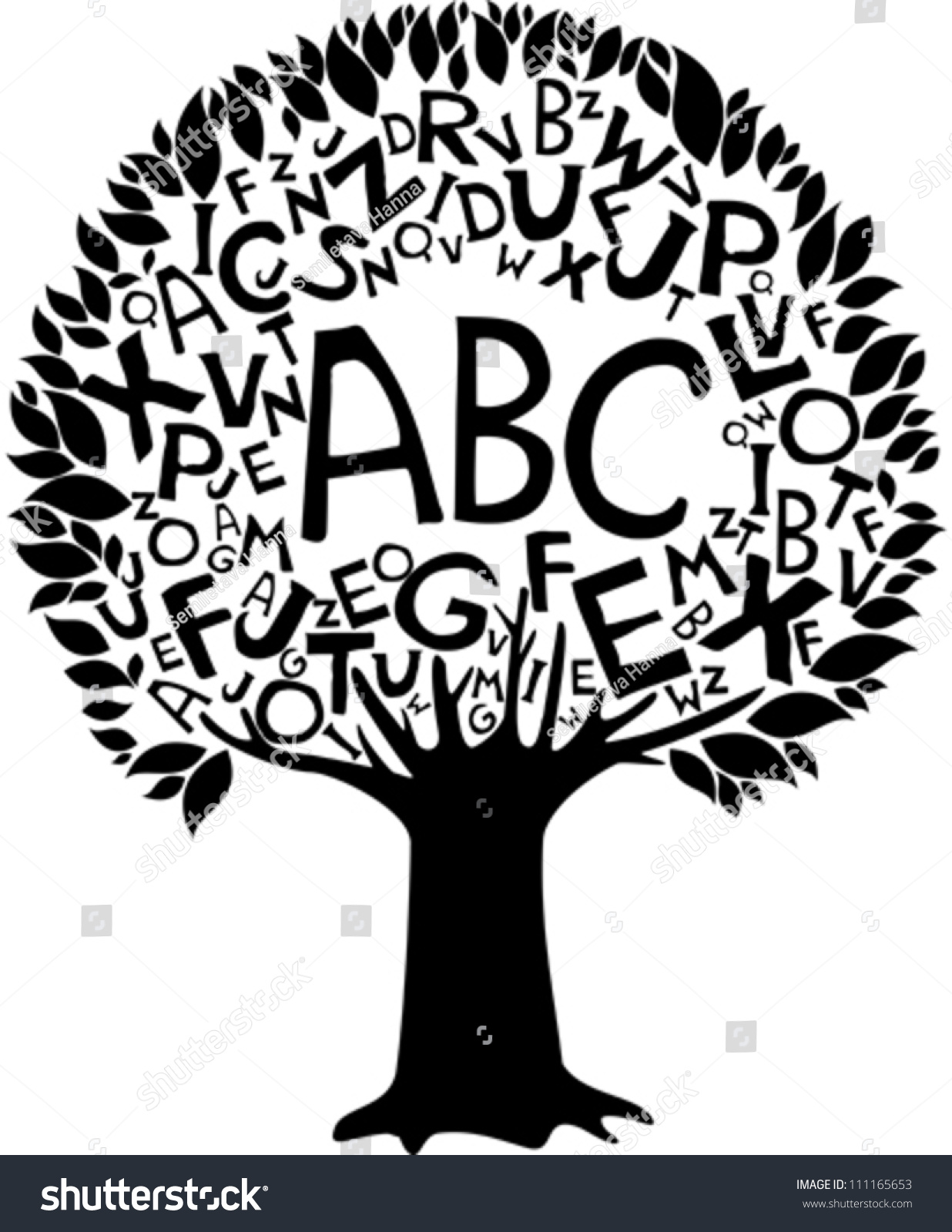 Abstract Tree With Letters Isolated On White Background. Vector