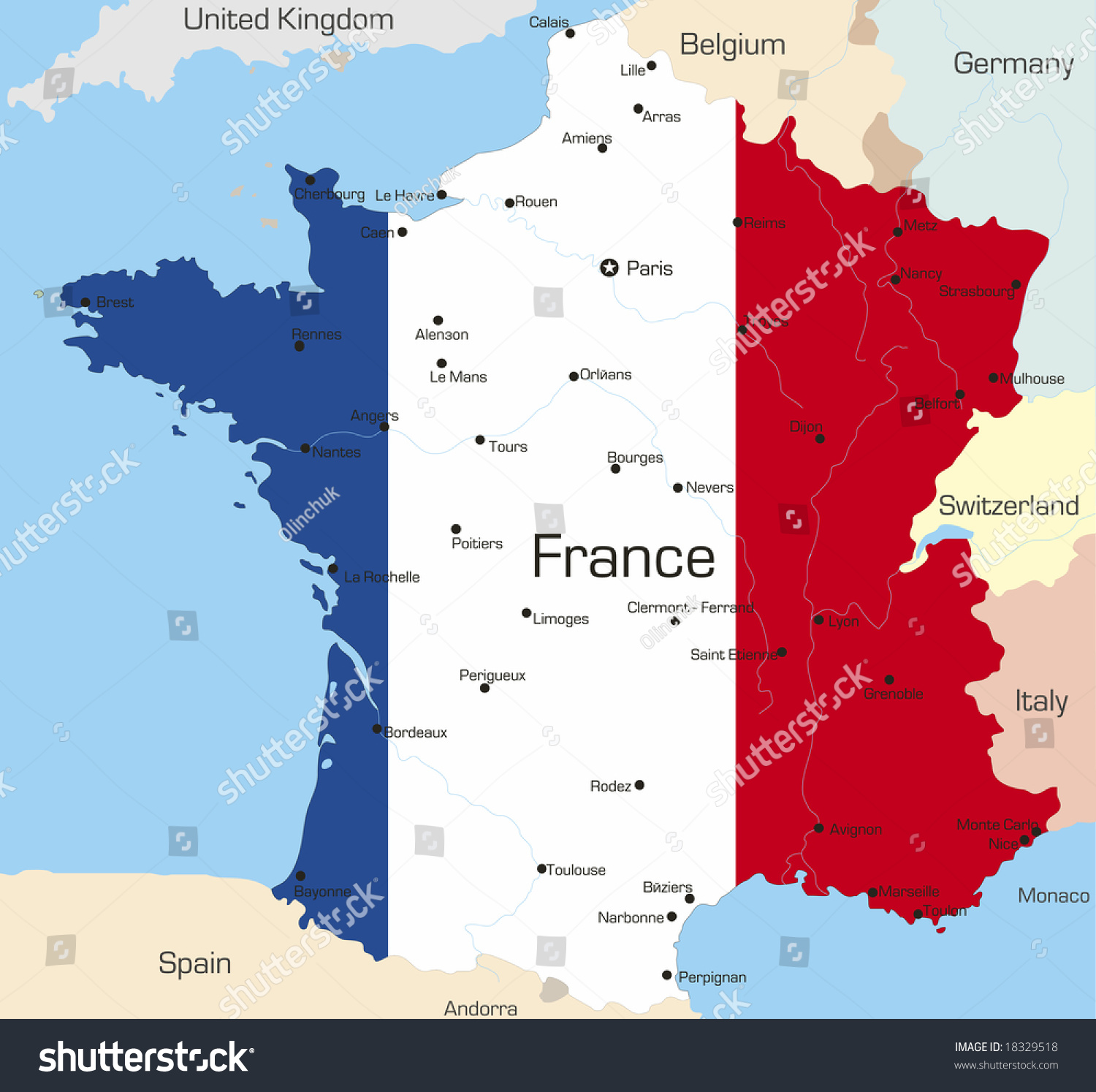 Abstract Vector Color Map Of France Country Coloured By National Flag