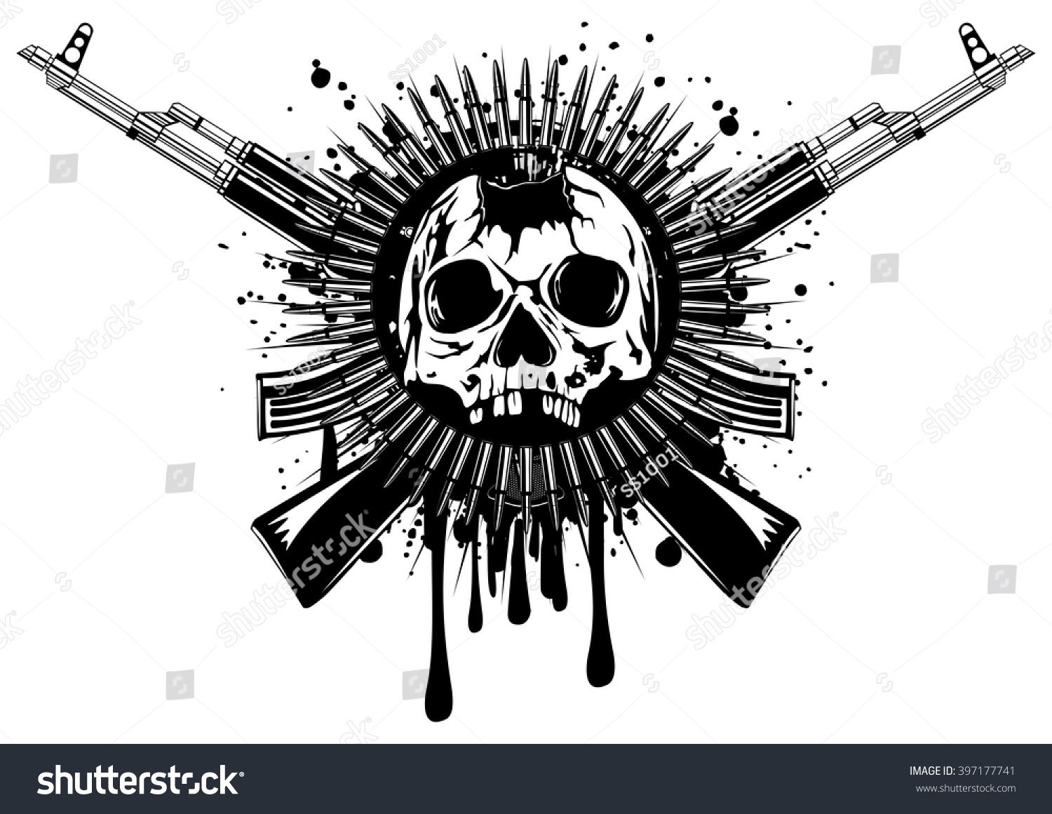 Abstract Vector Illustration Punched Skull Crossed Stock Vector