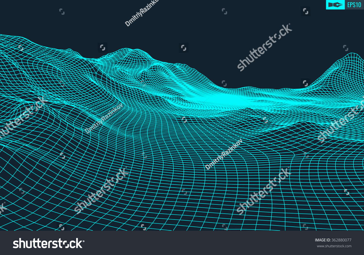 Abstract Vector Landscape Background. Cyberspace Grid. 3d Technology 