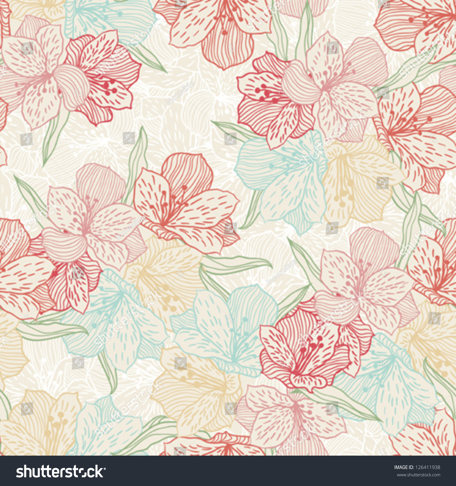 Abstract Vintage Seamless Flower Pattern Orchid Stock Vector 126411938