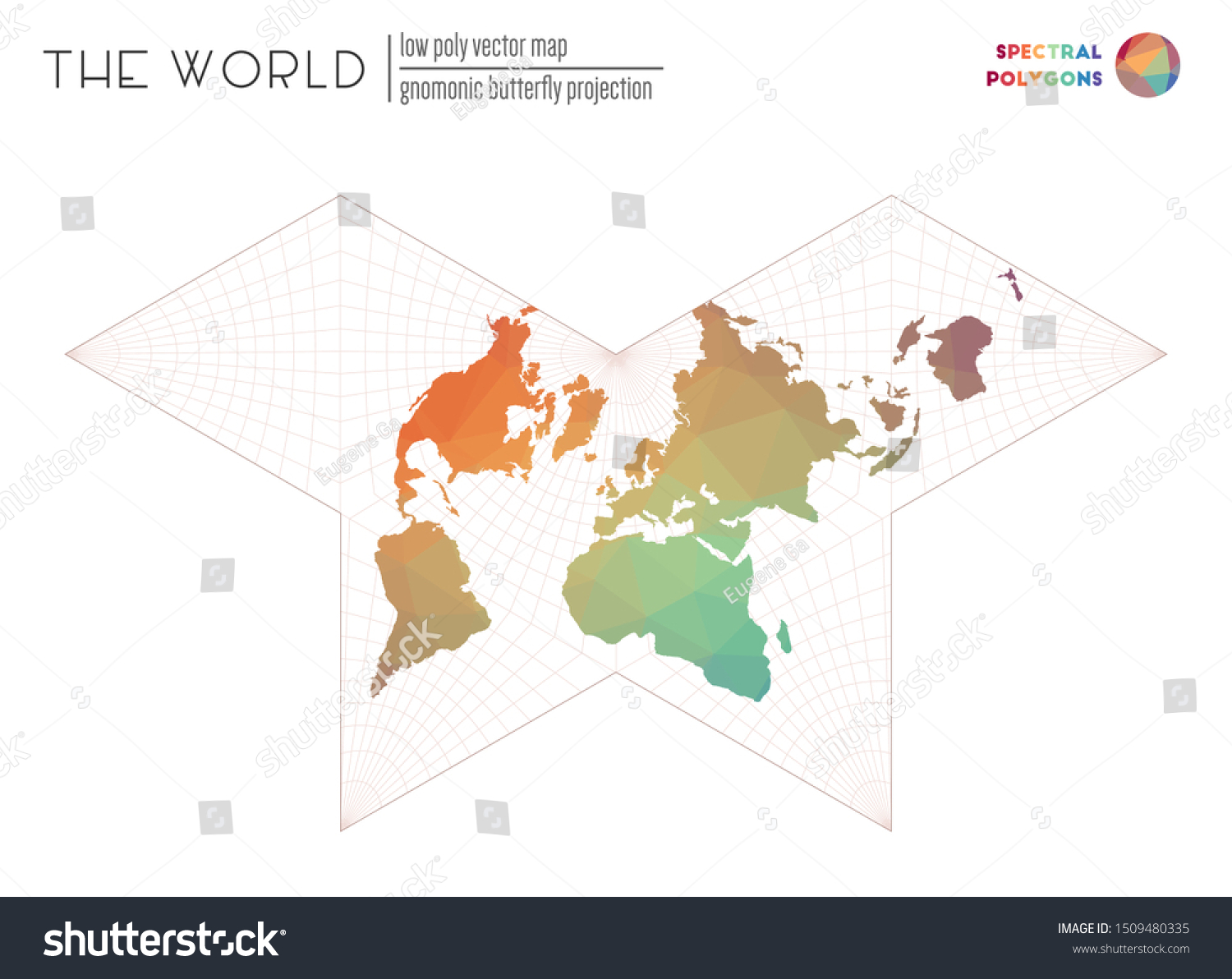 Abstract World Map Gnomonic Butterfly Projection Stock Vector Royalty