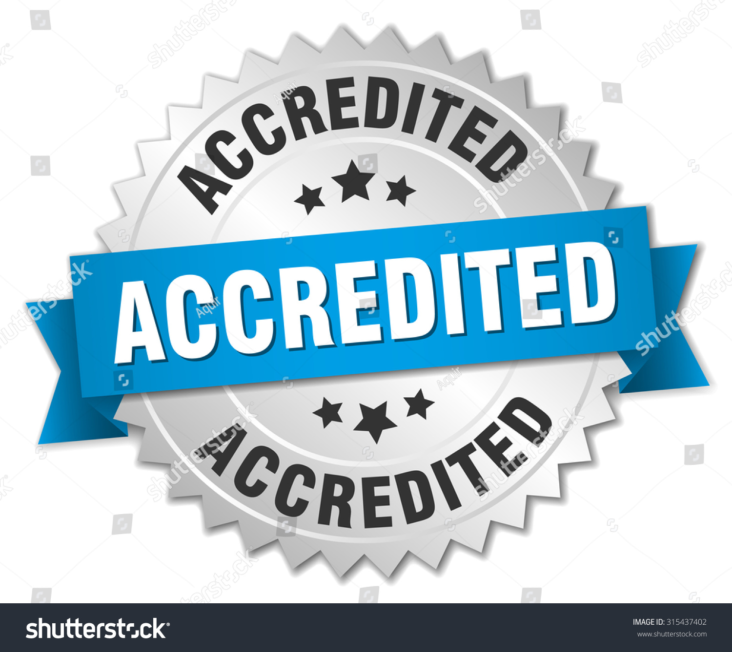 Accredited 3d Silver Badge With Blue Ribbon Accredited Sticker Accredited 3d Silver Badge With Blue Ribbon Accredited Sticker