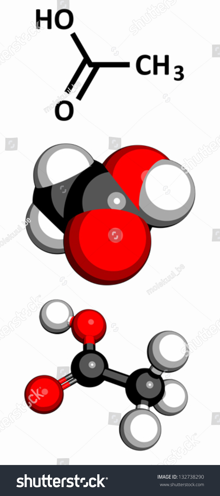 Acetic Acid Hoac Molecule Chemical Structure Three Representations