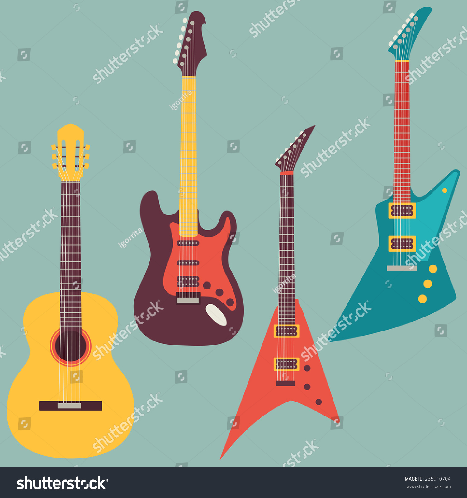 Acoustic Electric Guitars Set Stock Vector Royalty Free 235910704