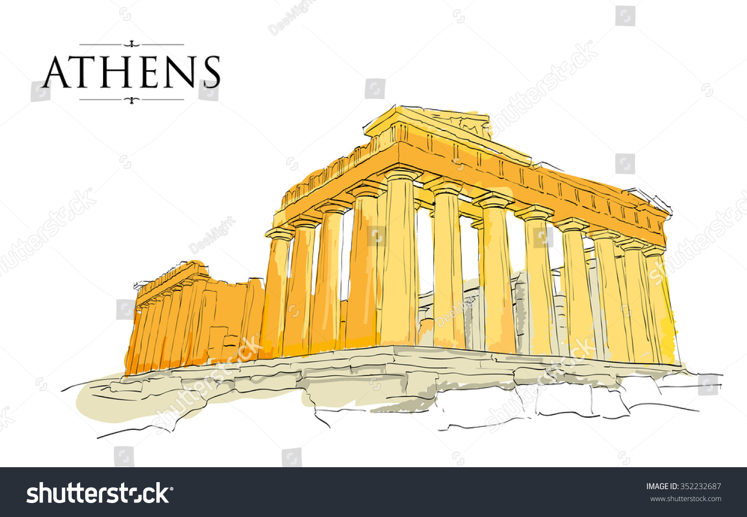 Acropolis Hill Athens Vector Drawing Freehand Stock Vector Shutterstock