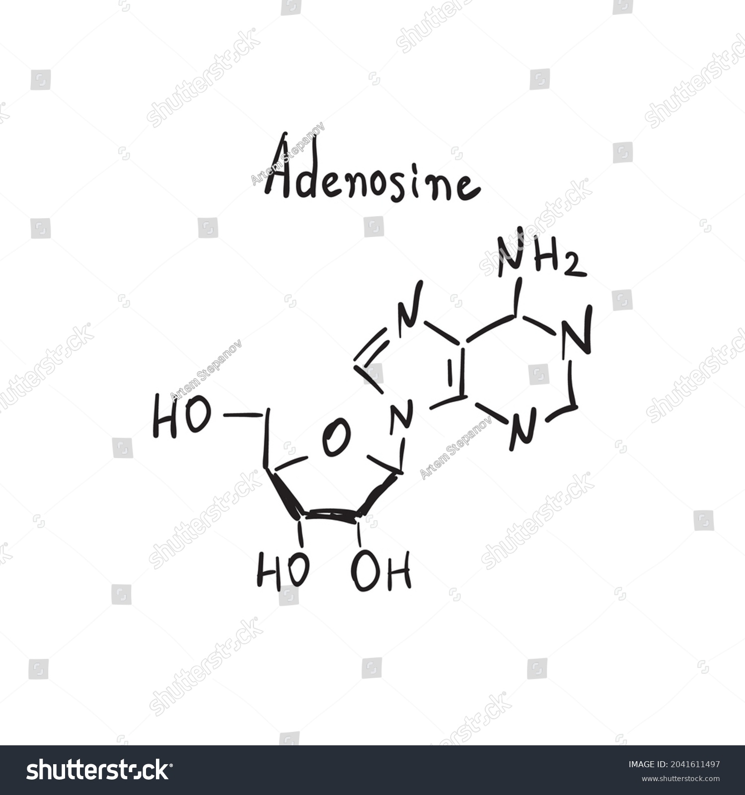 Adenosin Molecule Formula Hand Drawn Imitation Stock Vector Royalty