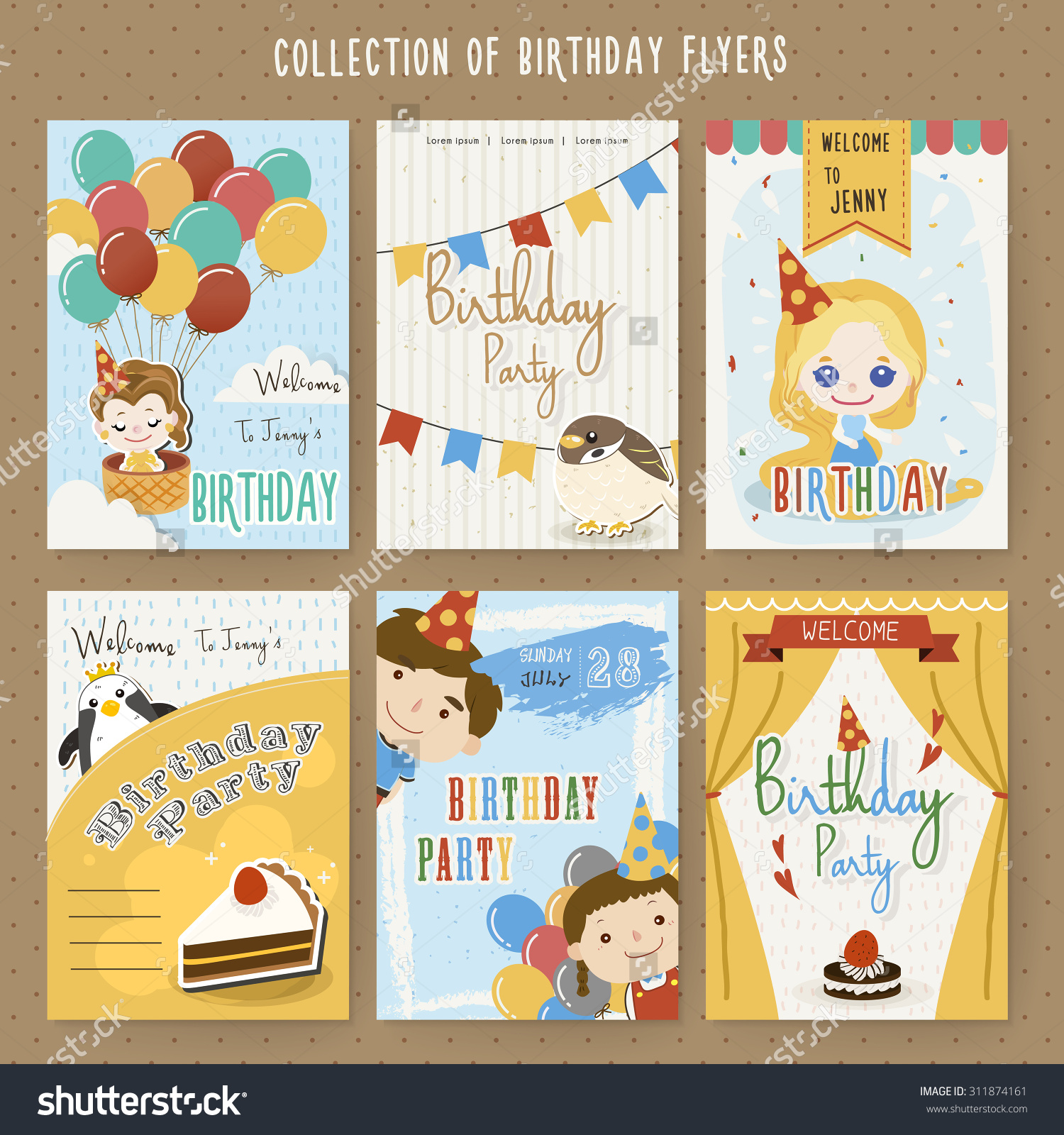 adorable cartoon birthday party invitation template collection adorable cartoon birthday party invitation template collection