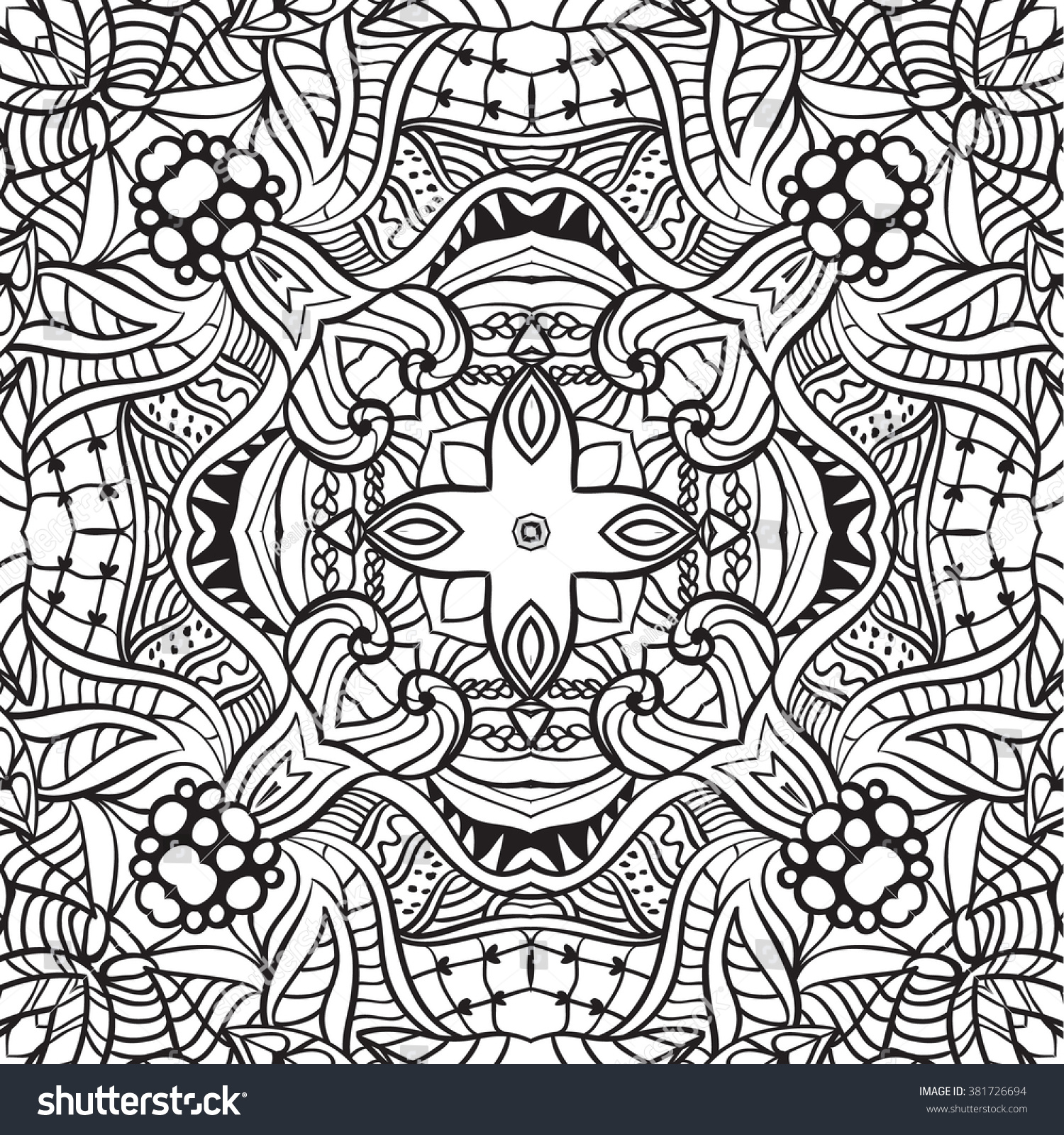 Adult Coloring Page Semless Zendoodle Vector Stock Vector 381726694