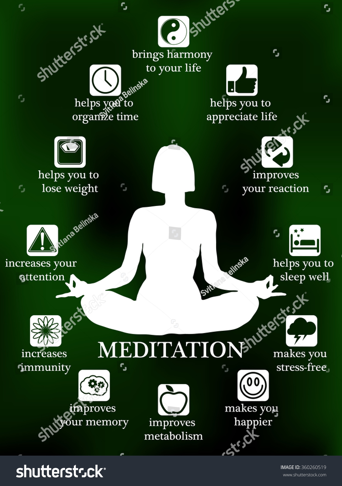 Advantages Benefits Meditation Infographic Woman Meditating เวกเตอร