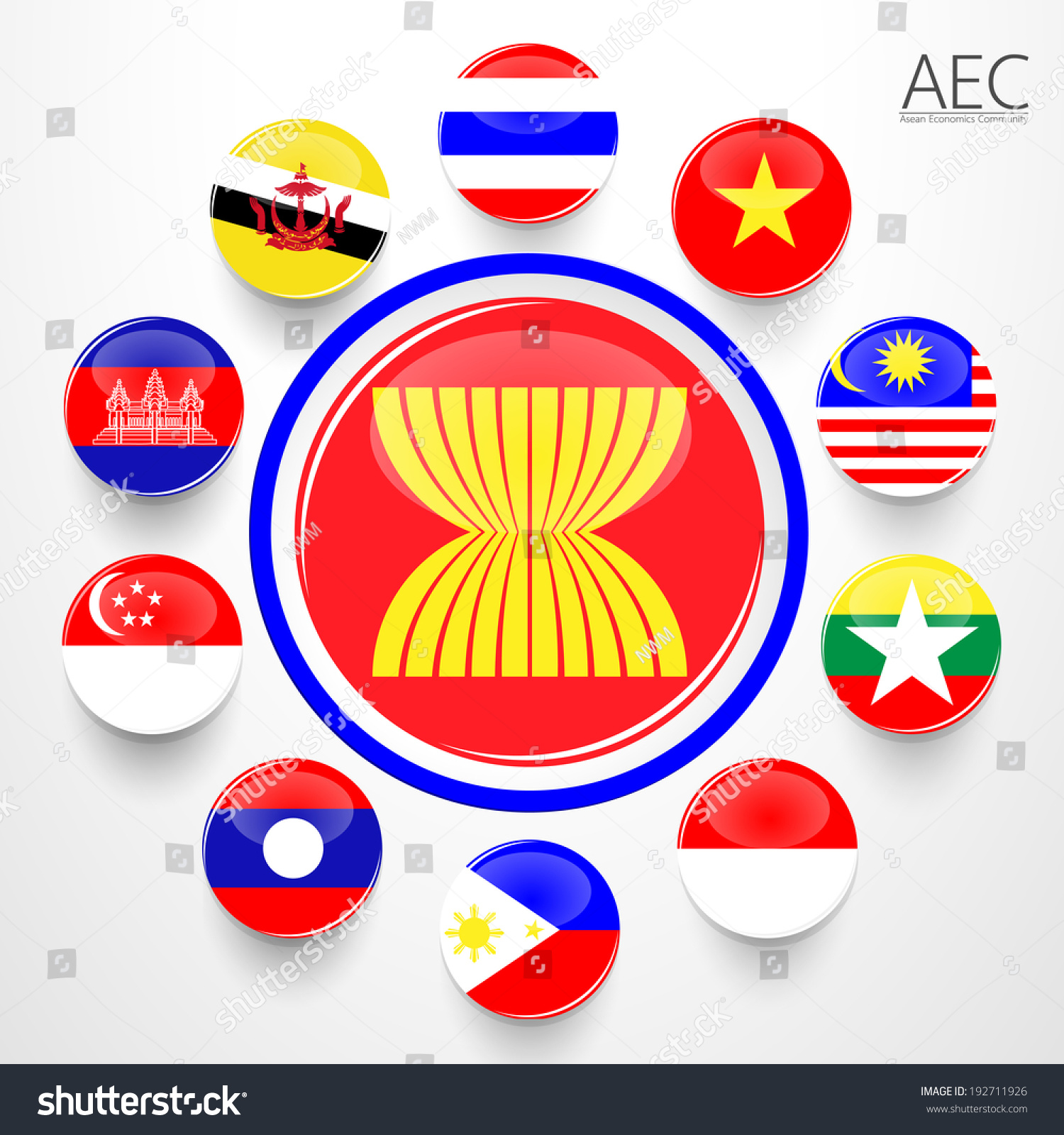 Aec Asean Economic Community Flag Symbols Stock Vector