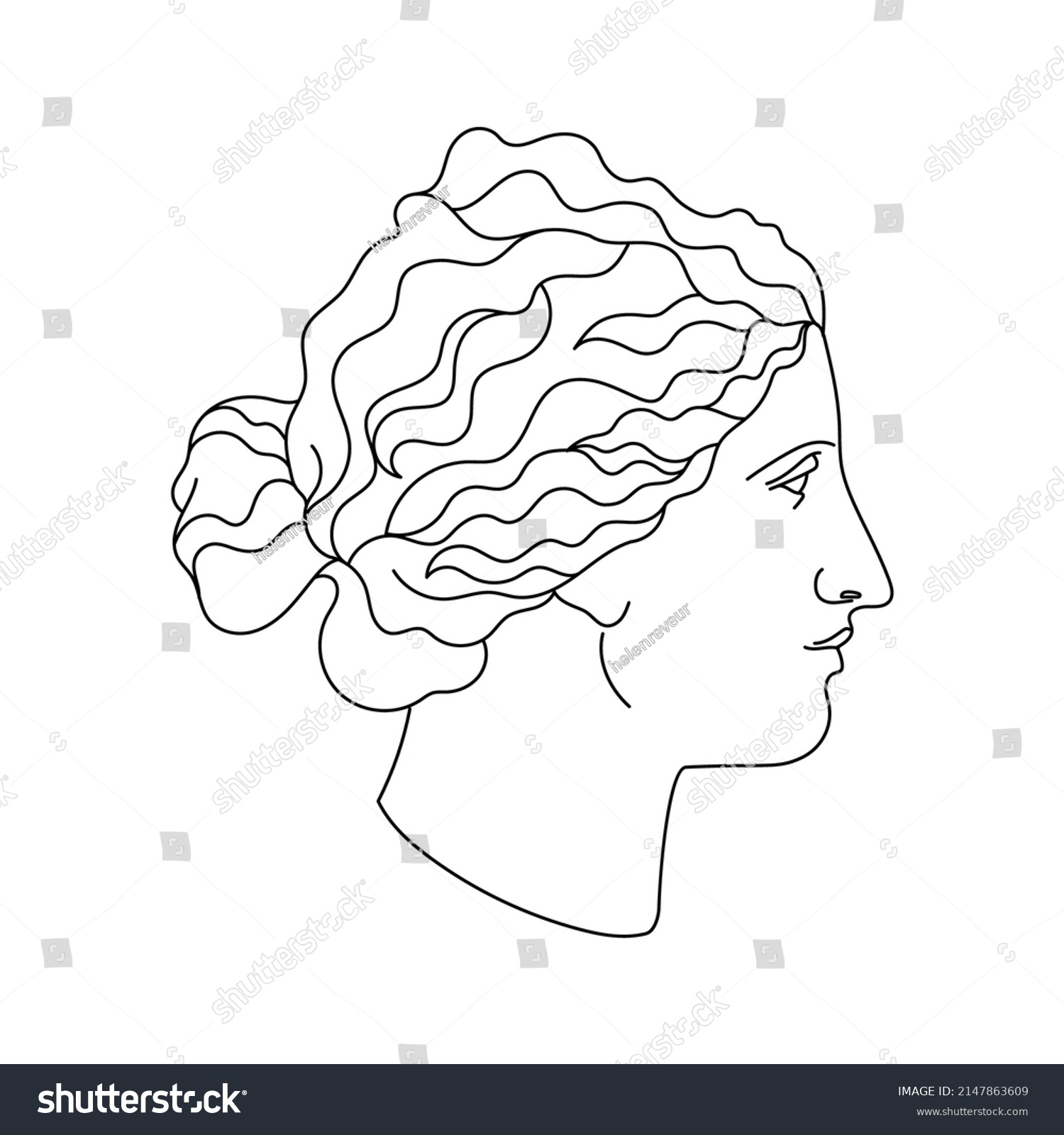 Aesthetic Greek Sculpture Line Art Greece Stock Vector Royalty Free