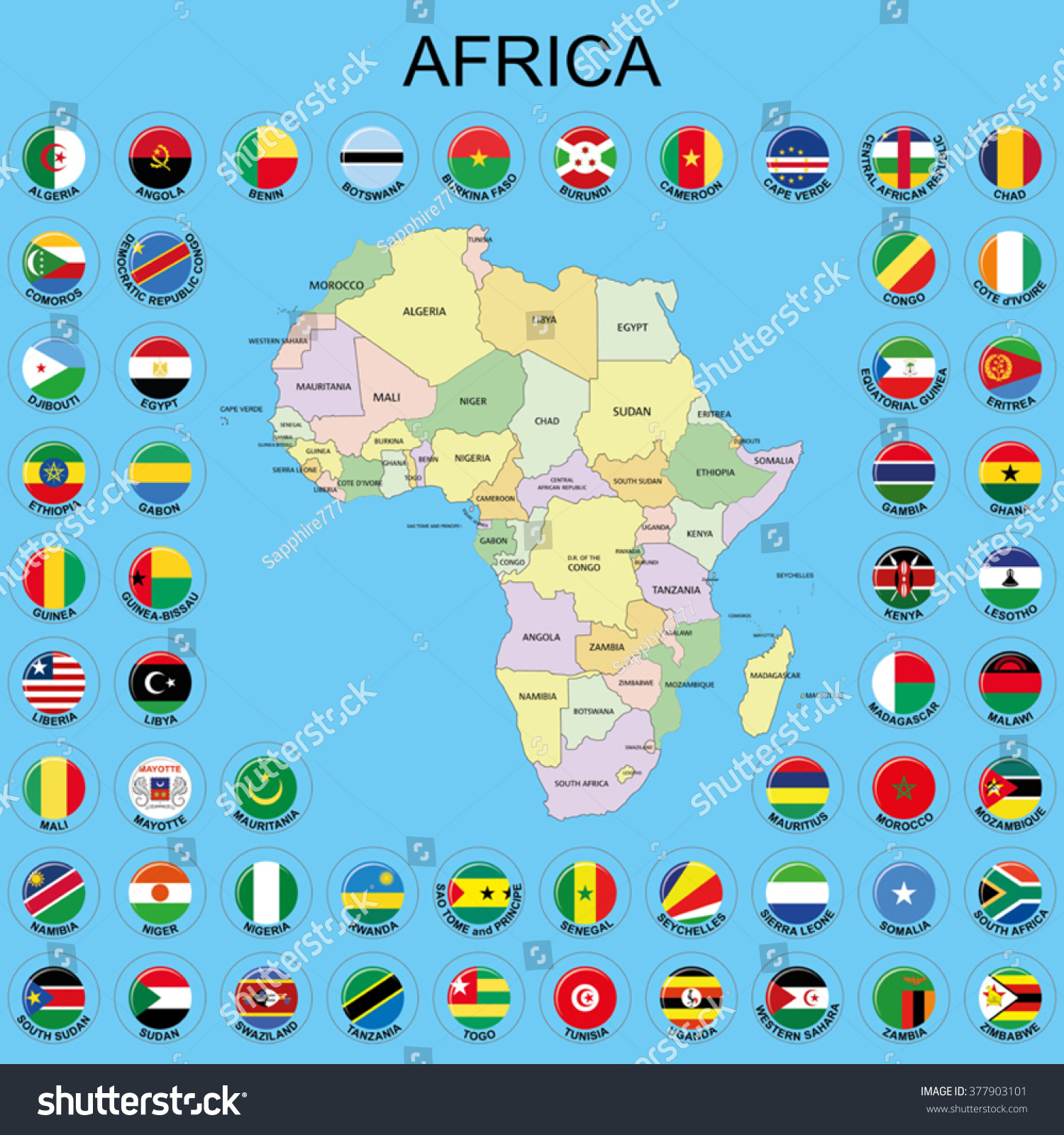 Africa Flags Around The Maps Stock Vector Illustration 377903101 Shutterstock 4453
