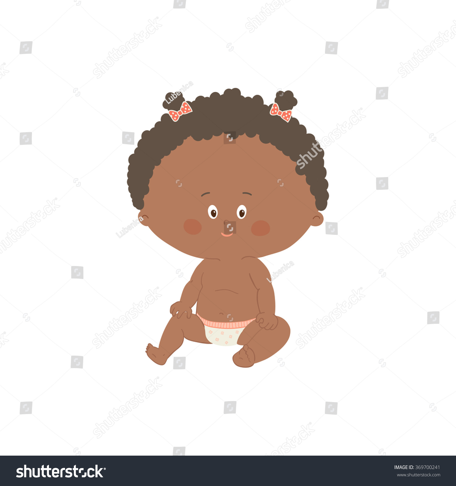 African Baby Sitting. Hispanic Toddler Girl. Cartoon Vector Hand Drawn 