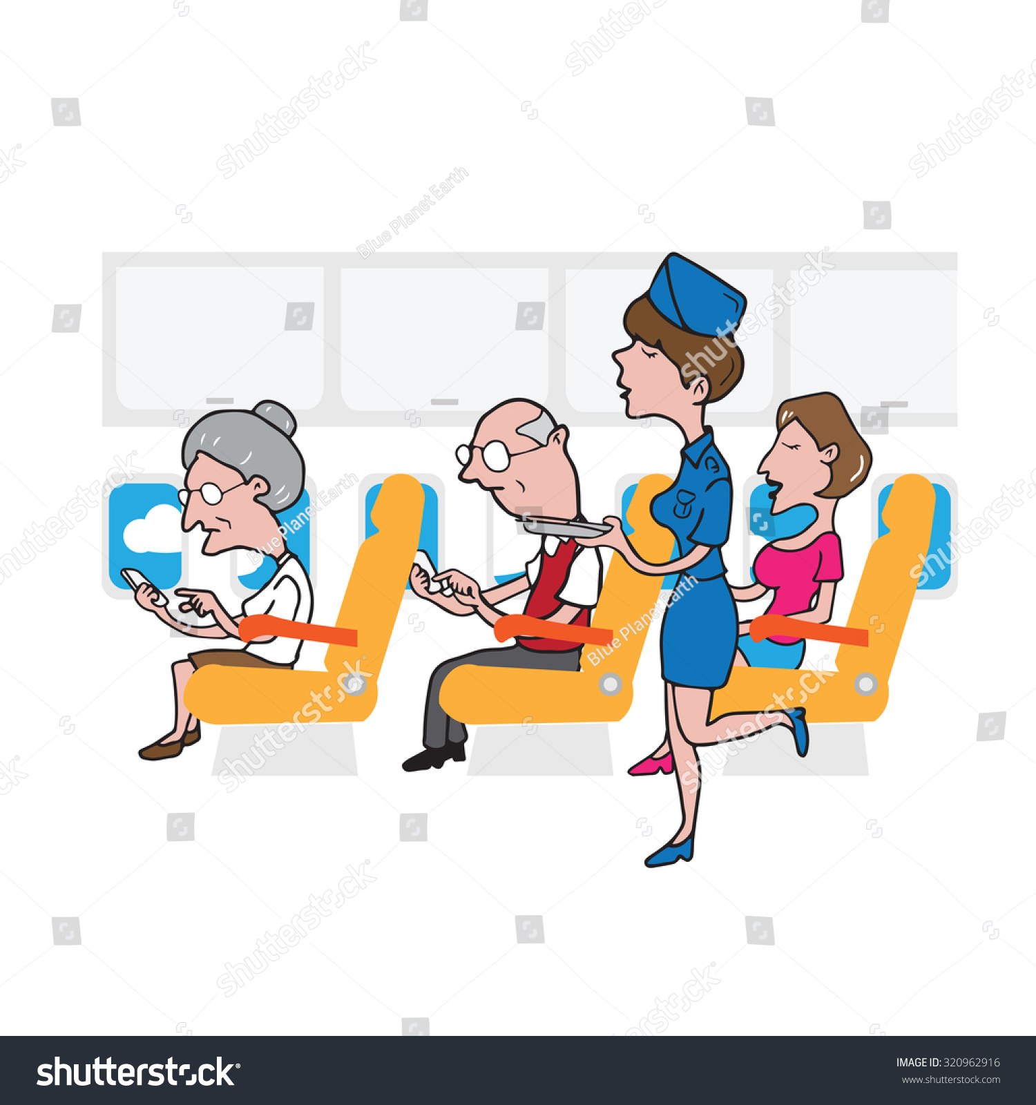 air-hostess-cabin-attendant-in-service-old-aged-passengers-stock-vector