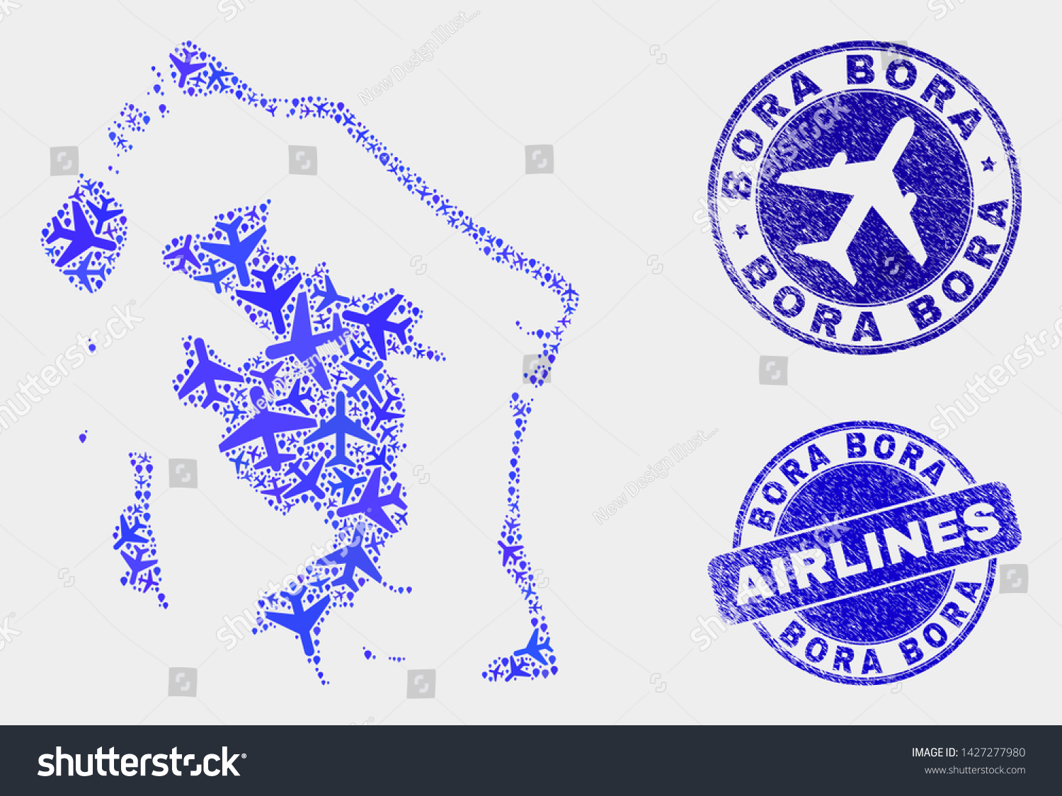 Air Plane Vector Borabora Map Mosaic Stock Vector Royalty Free