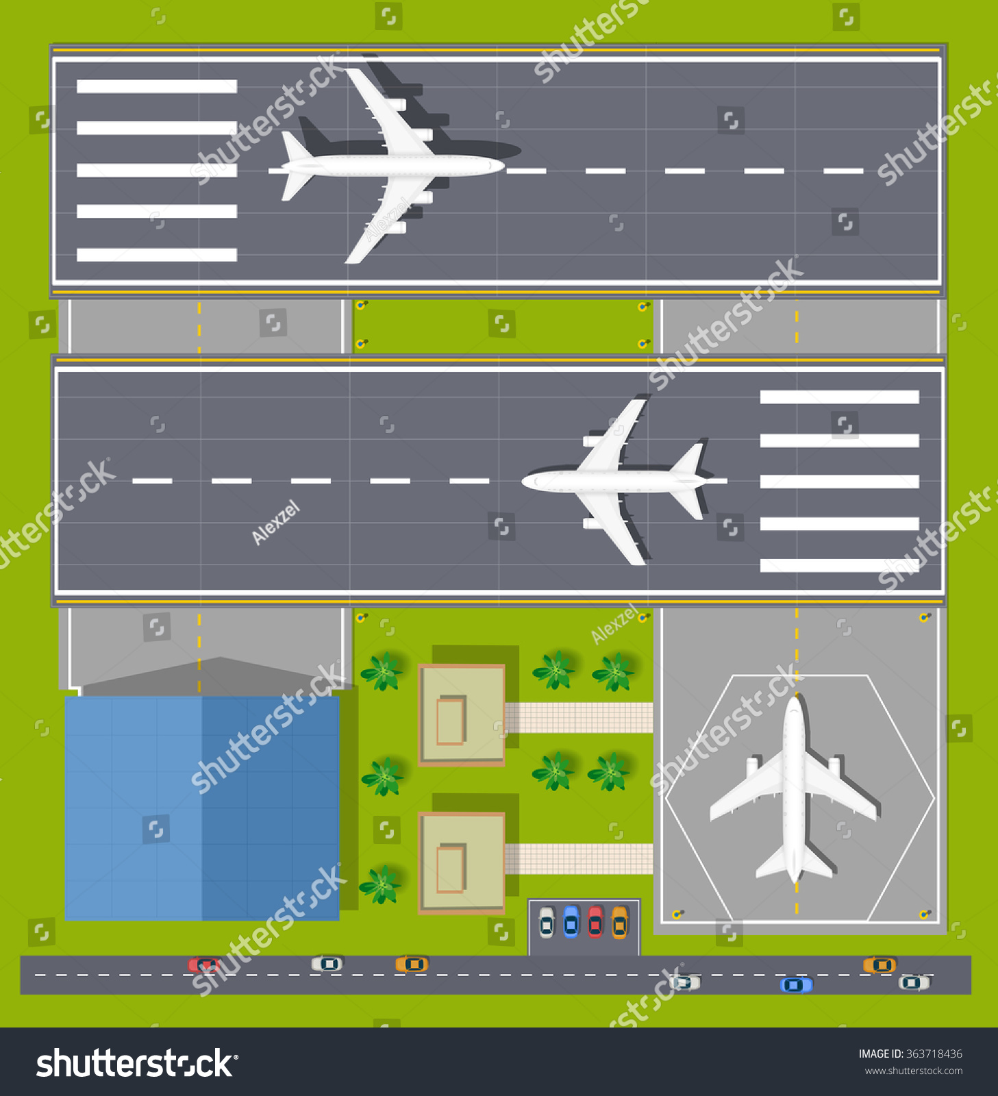 Airport Passenger Terminal Top View Runway Stock Vector 363718436 ...