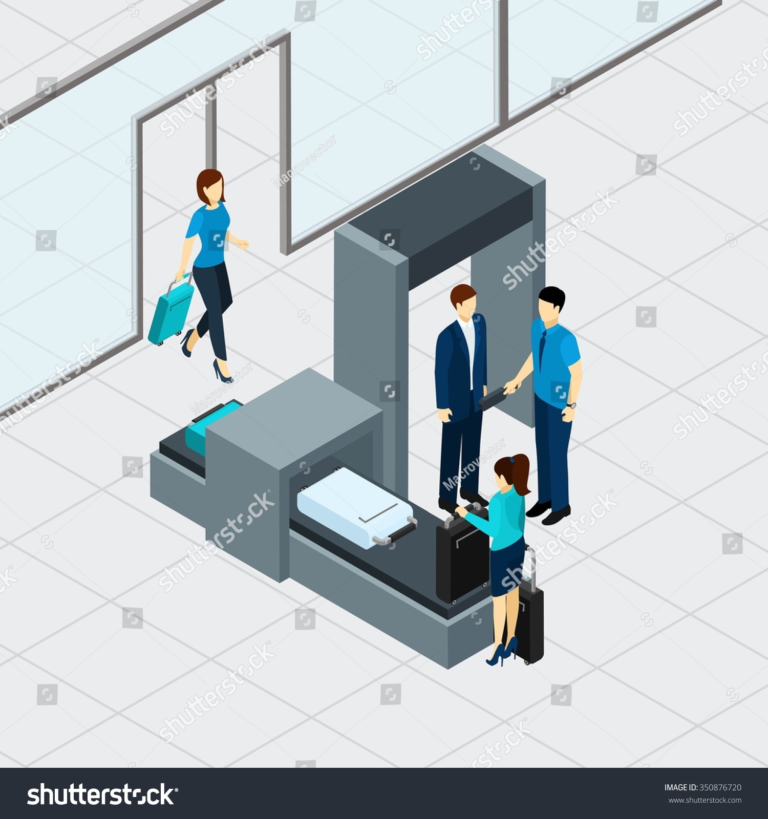 Airport Security Check Isometric People Queue Stock Vector