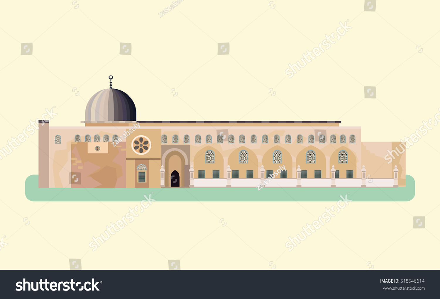 Alaqsa Mosque Flat Vector Illustration Stock Vector 518546614