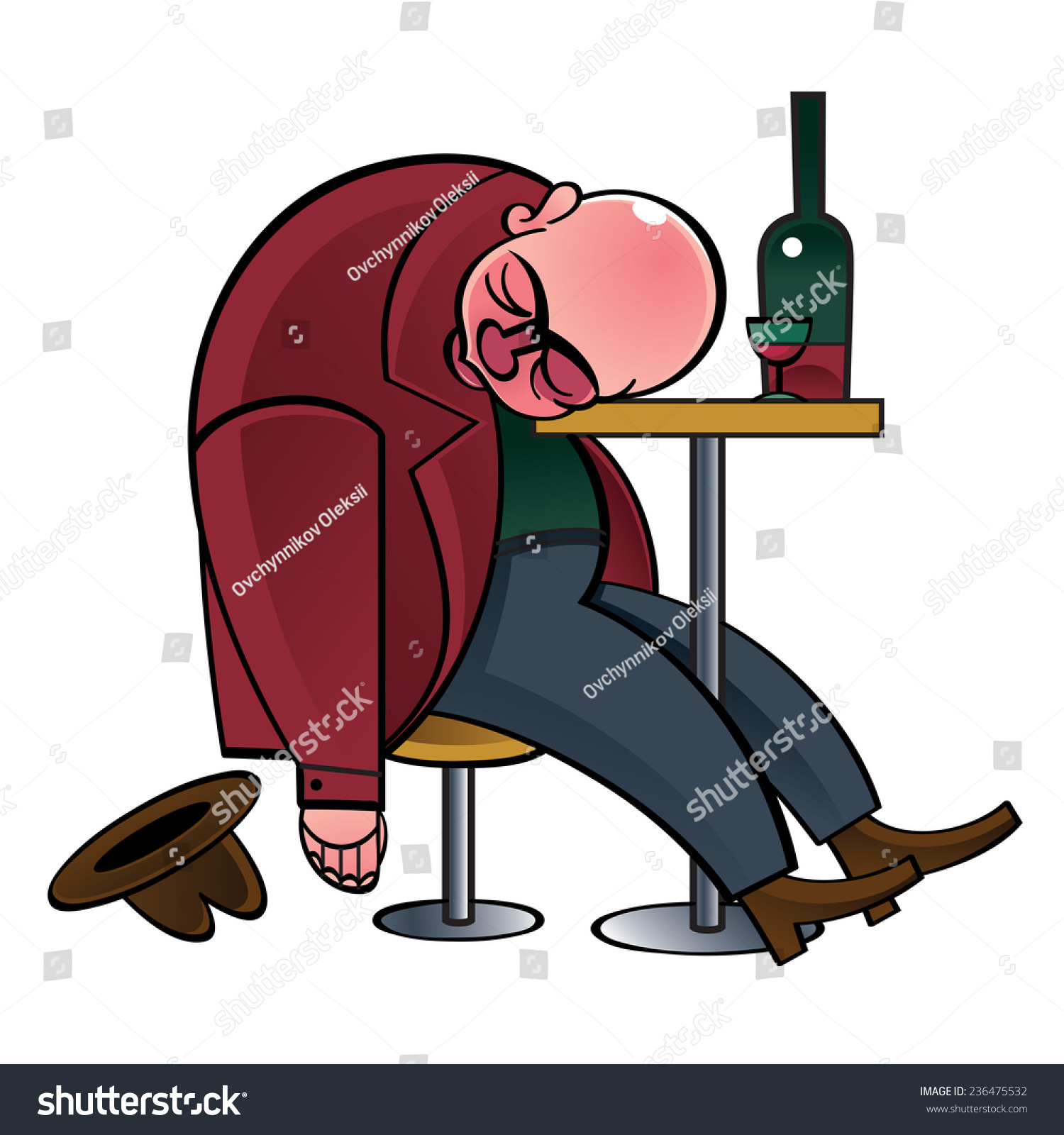 Alcoholic Drunk Man Asleep On The Table Stock Vector Illustration 236475532 Shutterstock 