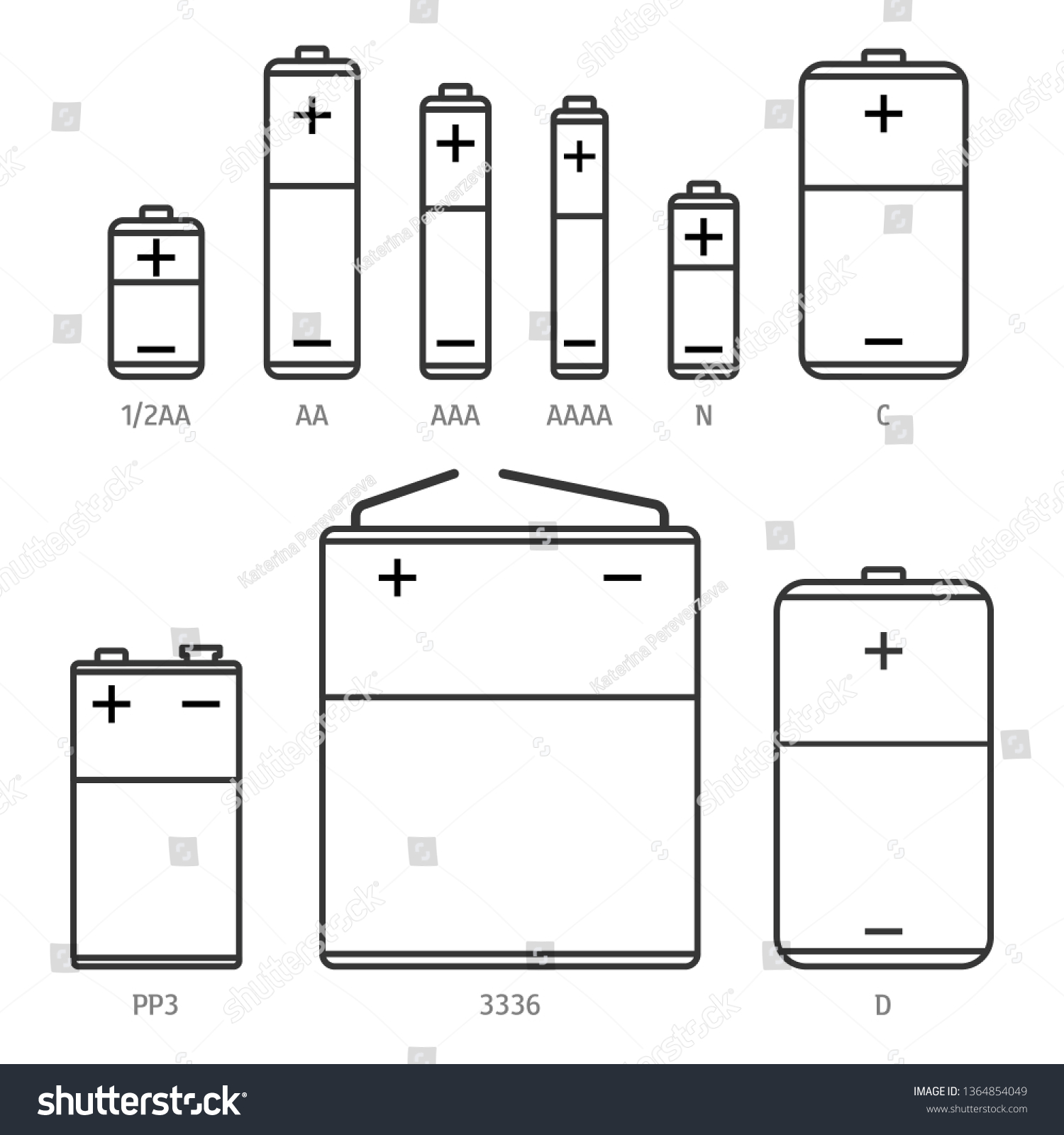 Alkaline Battery Different Sizes Icons Set Stock Vector Royalty Free