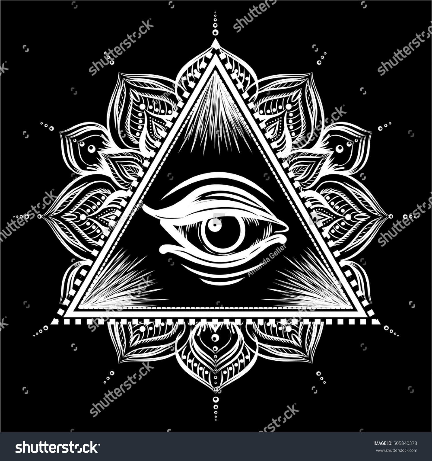 All Seeing Eye Pyramid Symbol Floral Stock Vector Royalty Free