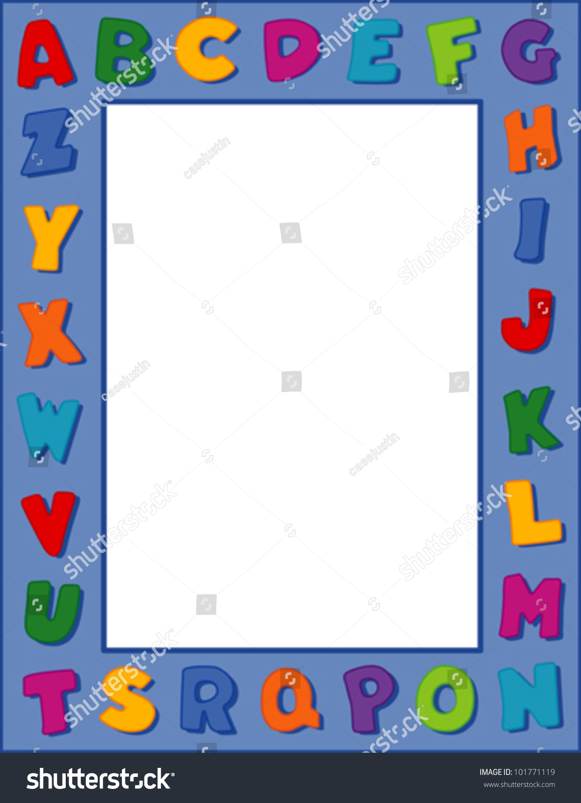 Alphabet Frame, Bright Letters, Blue Border, Copy Space For Education 