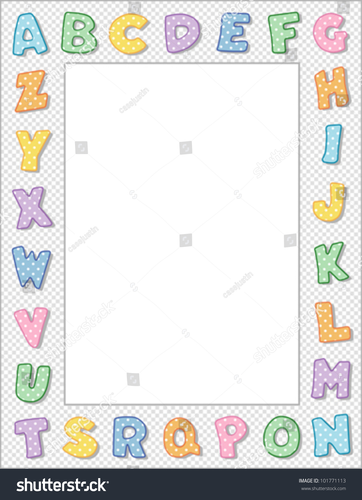 Alphabet Frame, Pastel Letters, Gingham Check Border, Copy Space For Education, Kindergarten