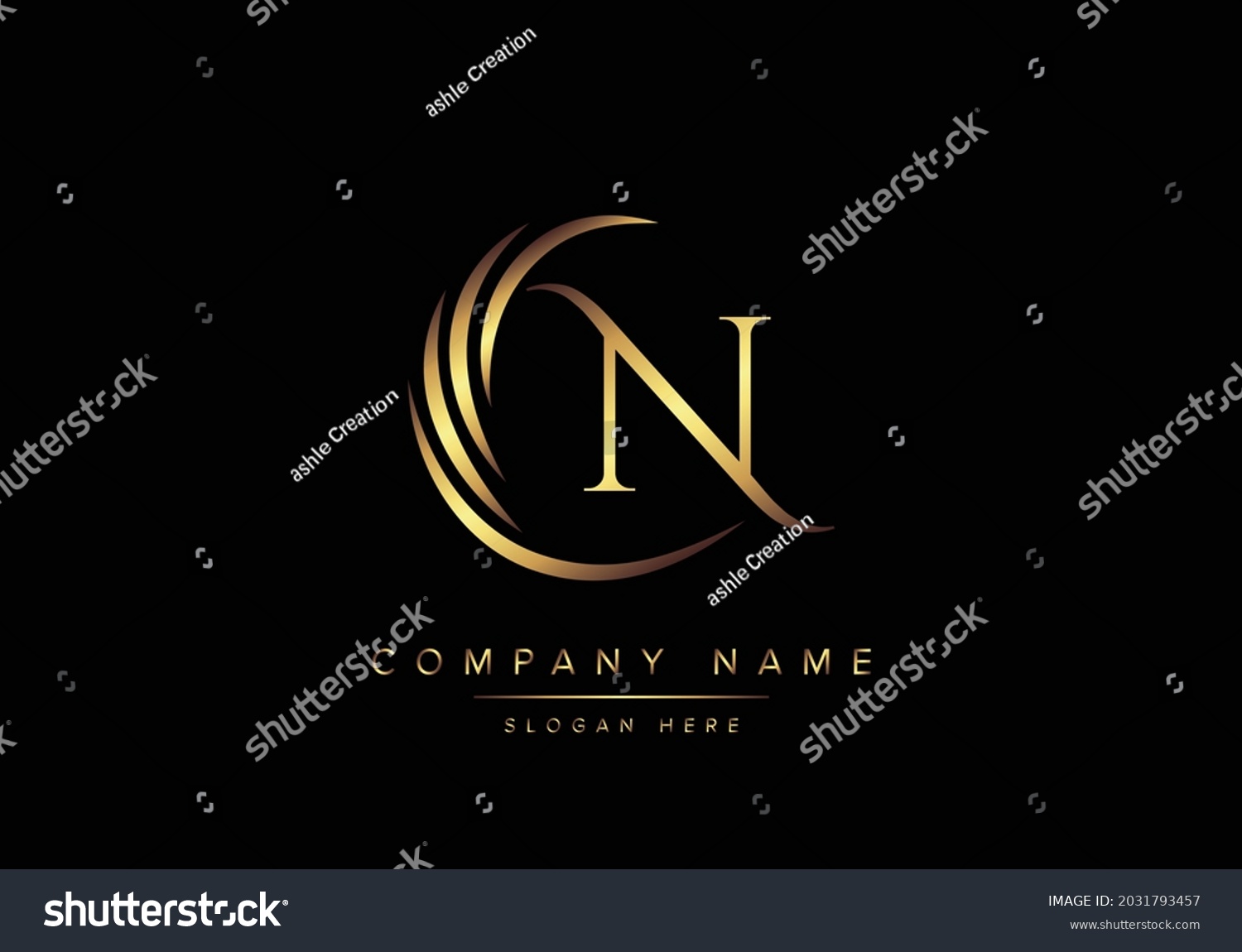 Alphabet Letter N Monogram Logo Gold Stock Vector Royalty Free