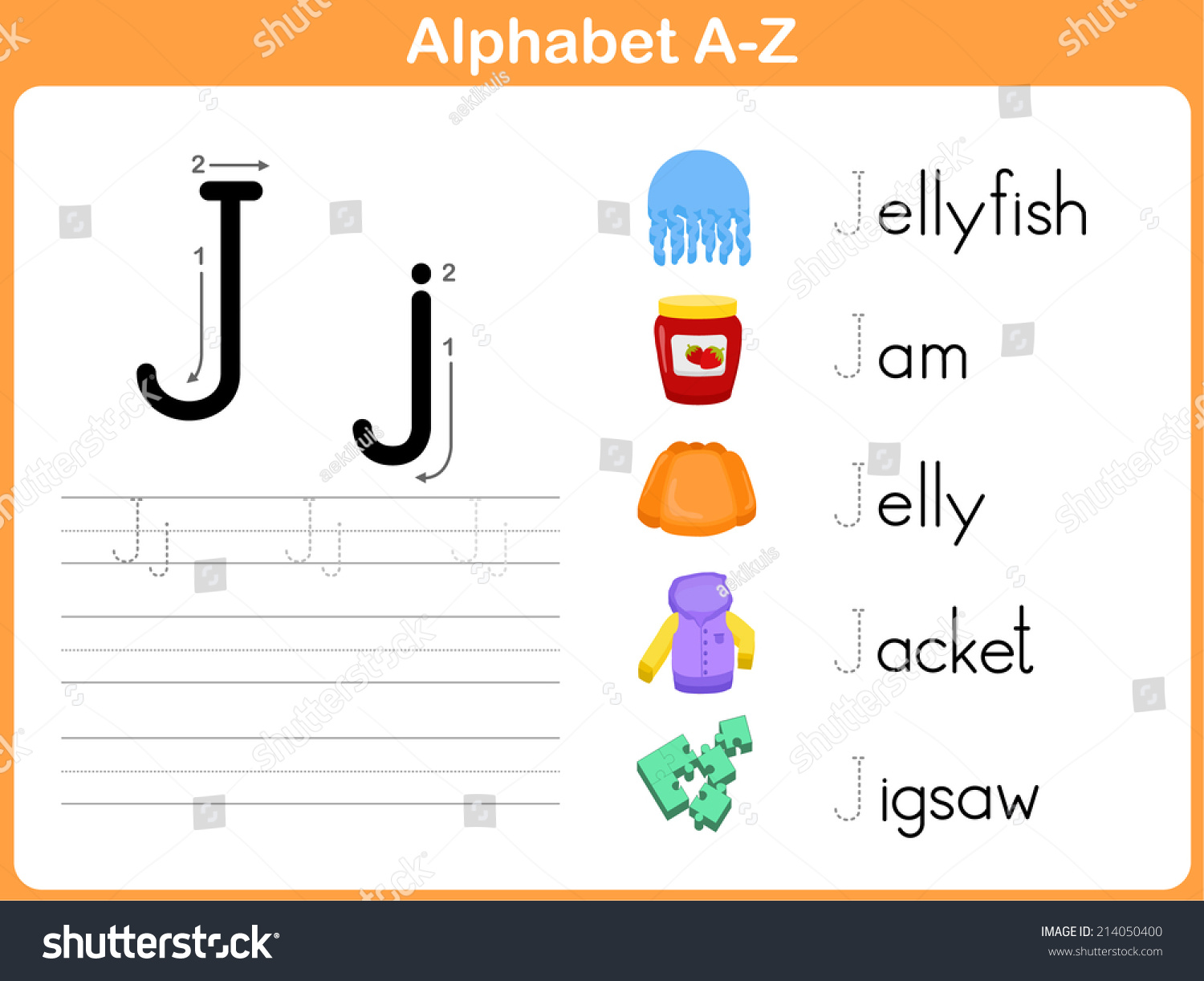 Alphabet Tracing Worksheet: Writing A-Z Stock Vector 214050400