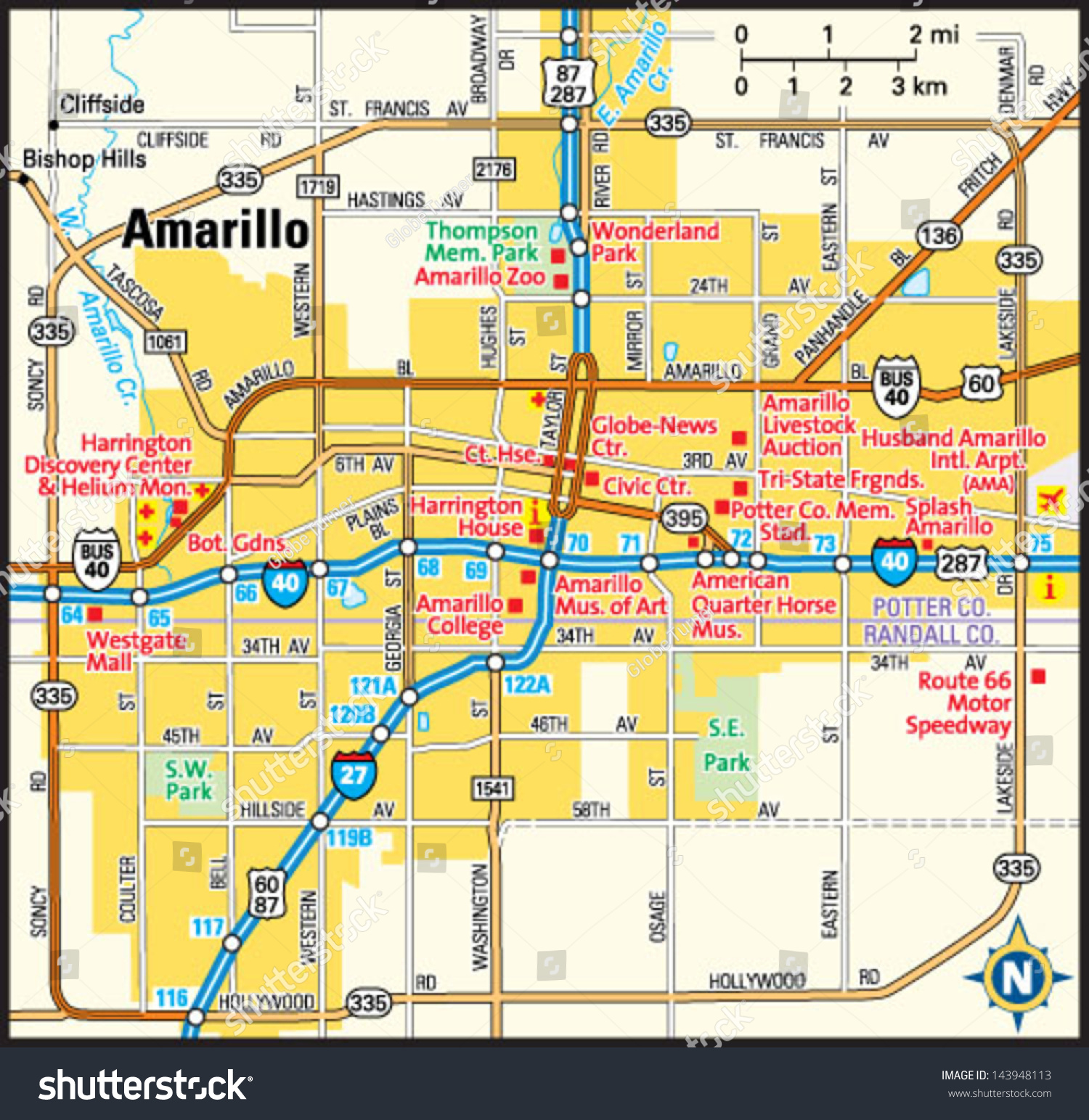 Amarillo Texas Area Map Stock Vector Illustration 143948113 Shutterstock