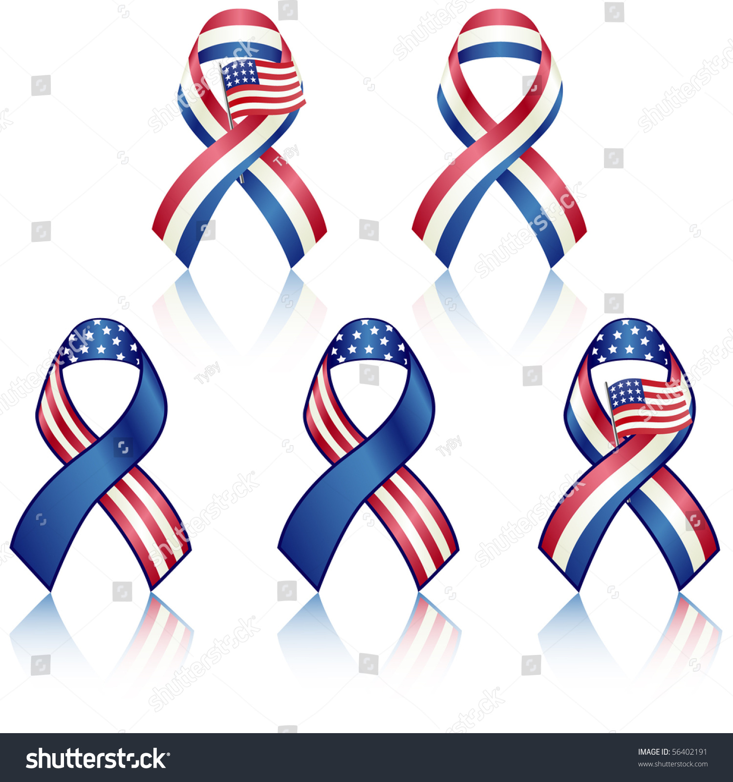 American Flag Ribbons Set Vector Isolated On White - 56402191