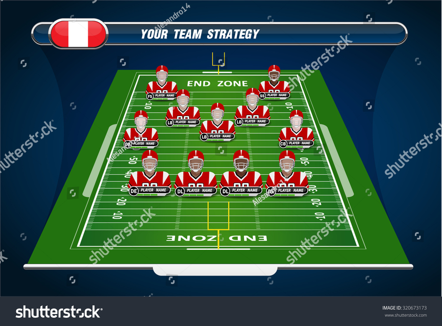 American Football Field Player Lineup Strategy Stock Vector 320673173