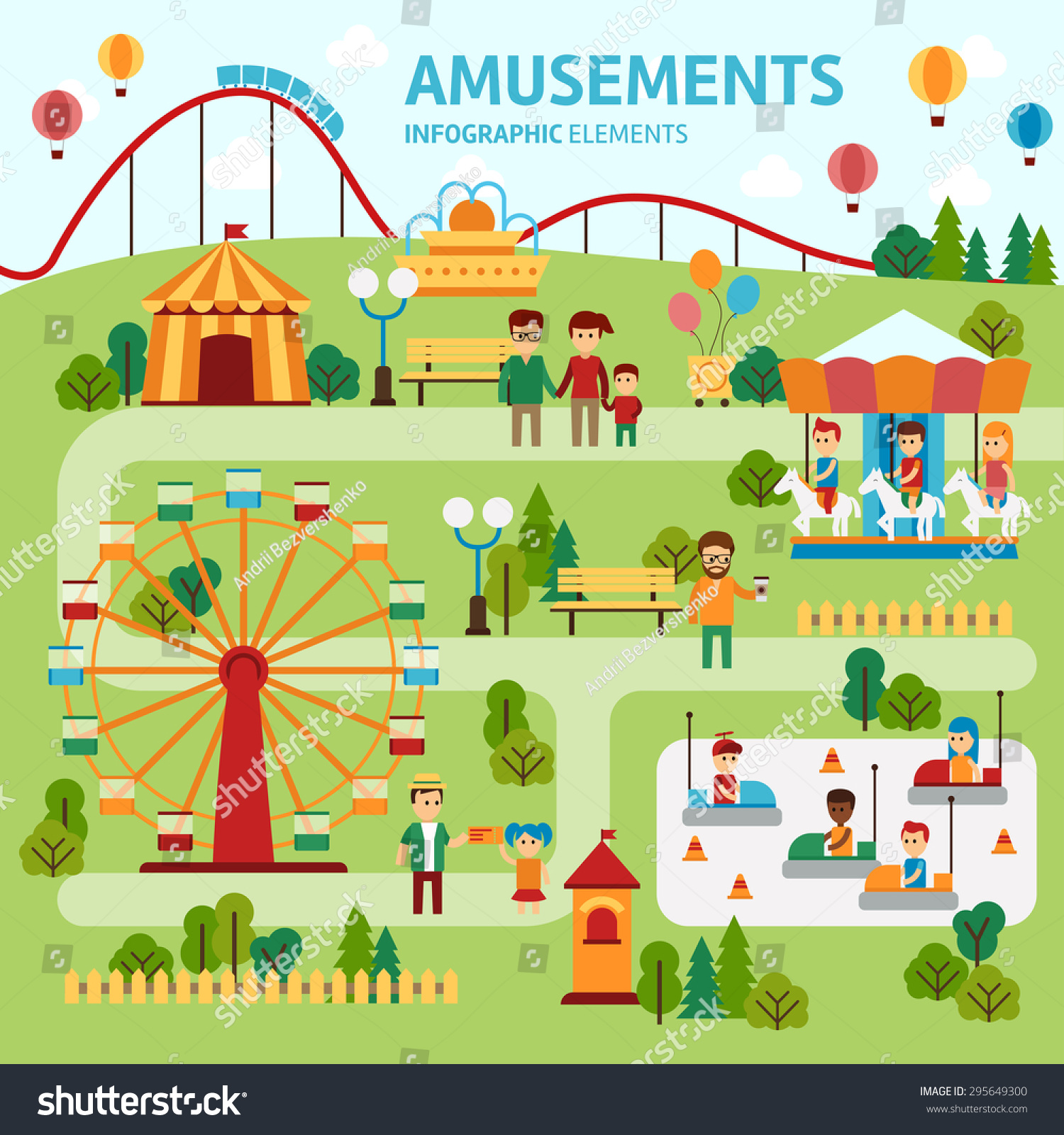 Amusement Park Infographic Elements Flat Vector Design