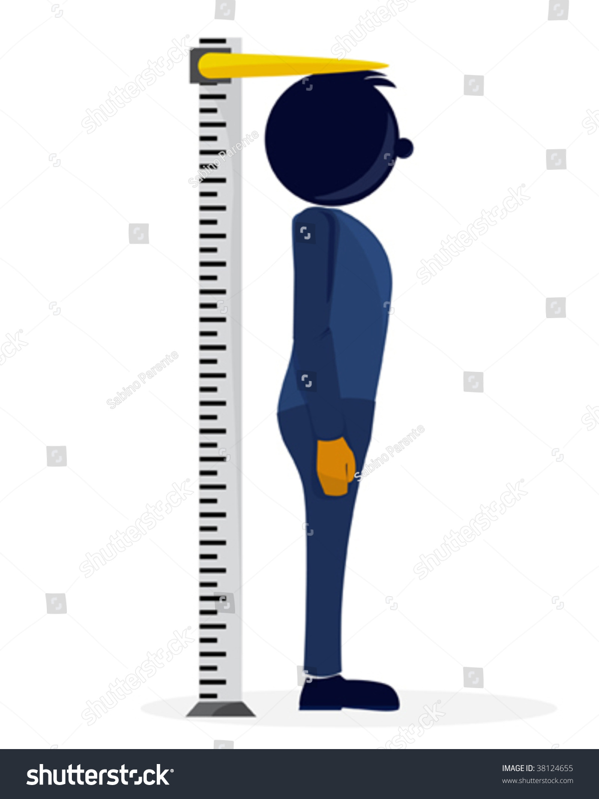 Illustration Stylized Character Measuring His Height Stock Vector