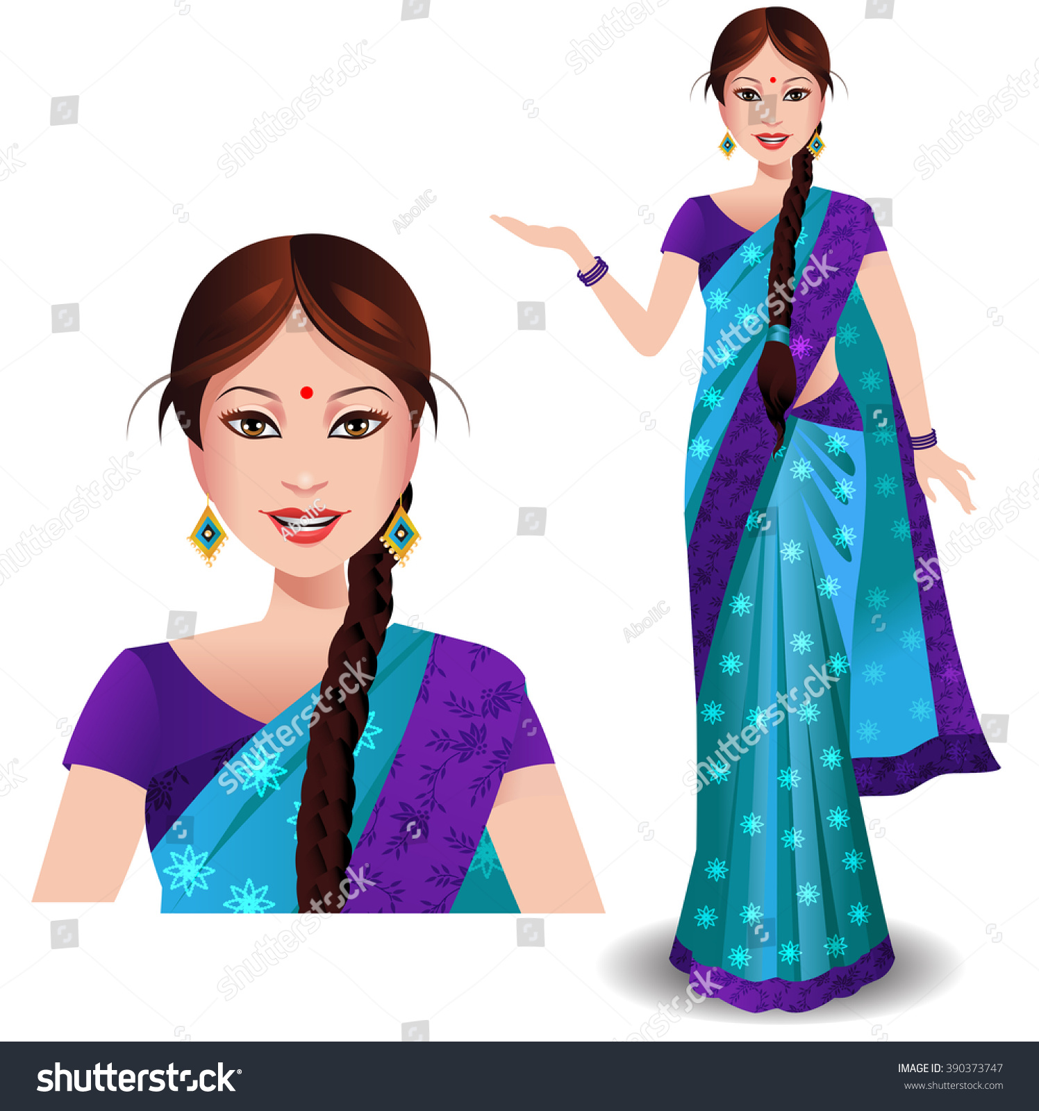 An Indian Woman Wearing A Beautiful Traditional Beautiful Saree Illustrazione Vettoriale D