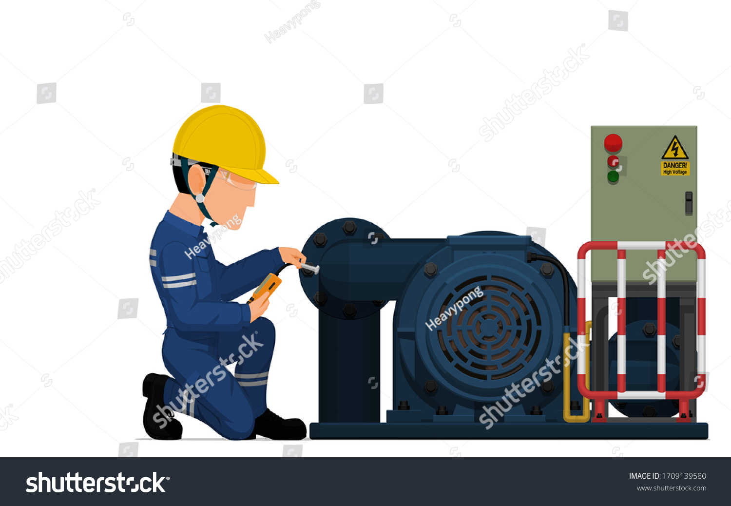 Industrial Worker Inspecting Corrosion Piping System Stock Vector