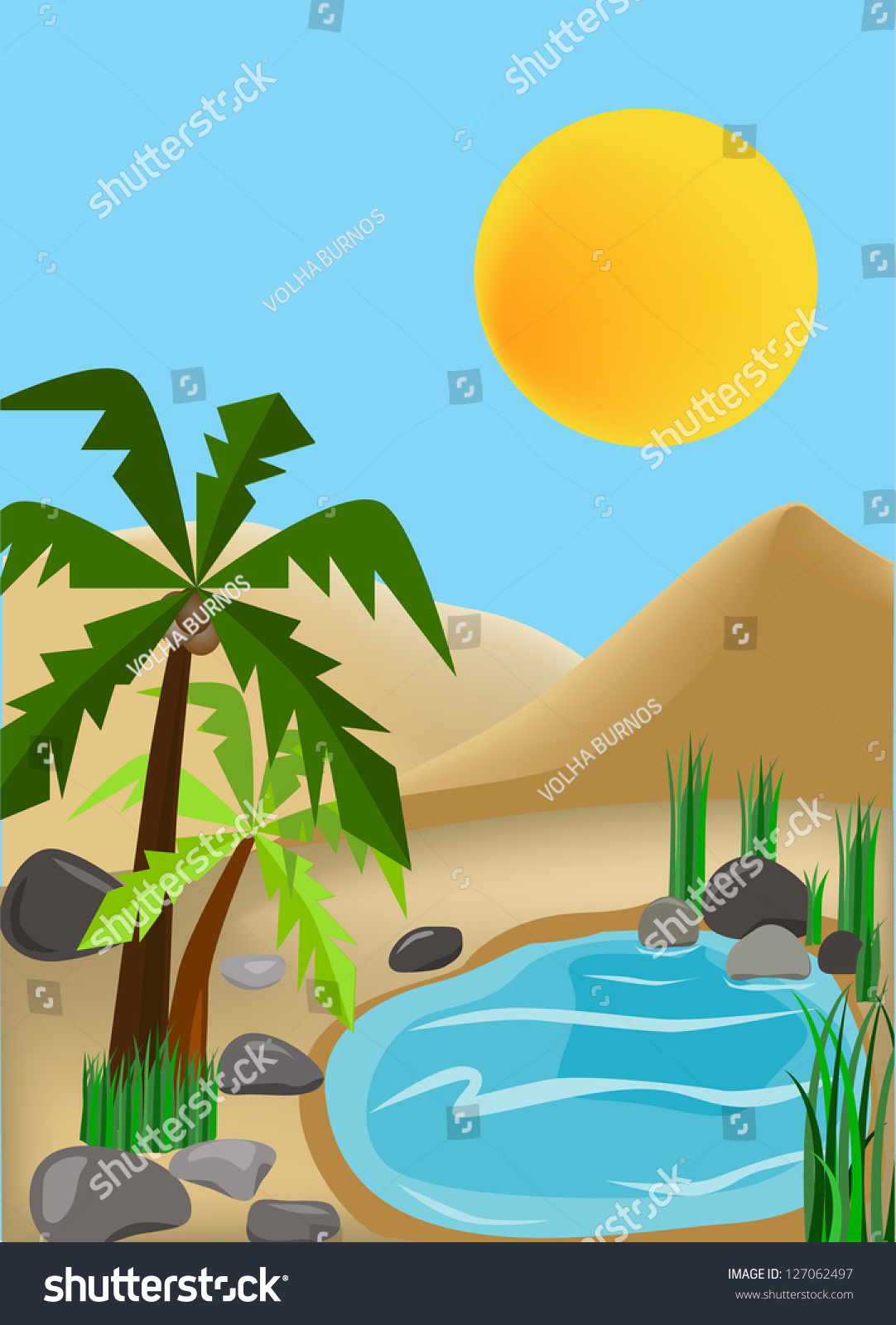 An Oasis In The Desert Stock Vector Illustration Shutterstock