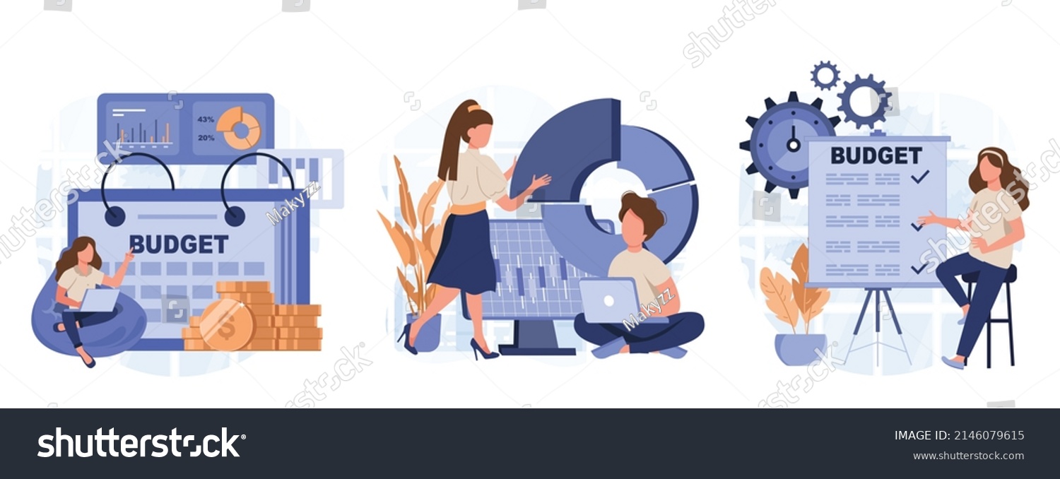 Analyzing Budget Concept Isolated Person Situations Stock Vector