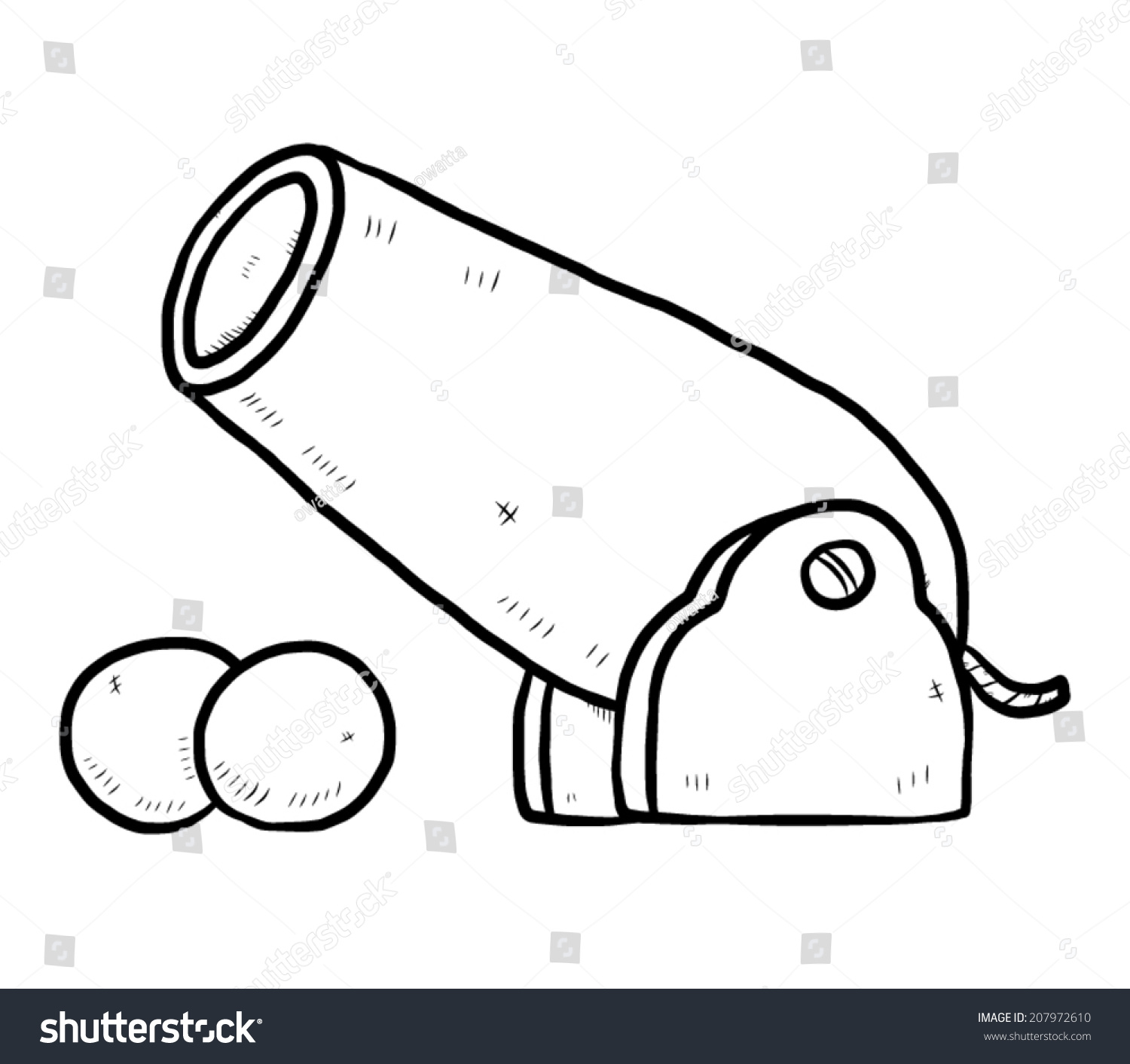 Ancient Cannon / Cartoon Vector And Illustration, Black And White, Hand