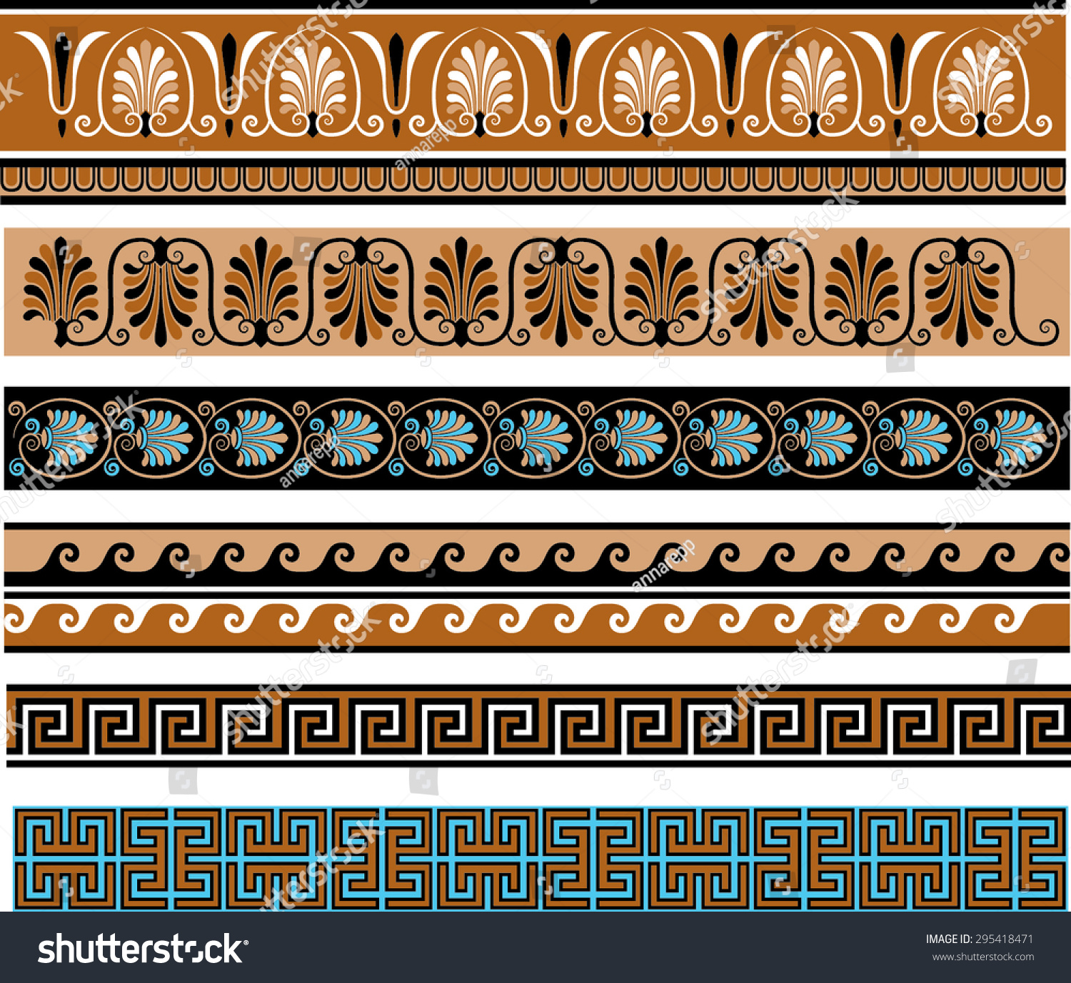 Ancient Greece Themed Decorative Borders Set Stock Vector Illustration