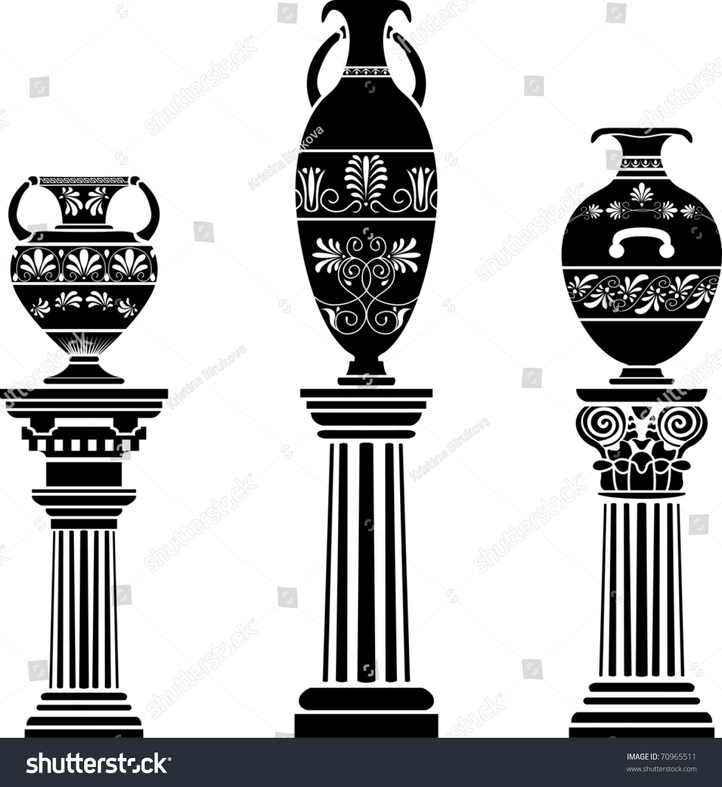 Ancient Greek Vase On Column. Stencil Set Stock Vector 70965511