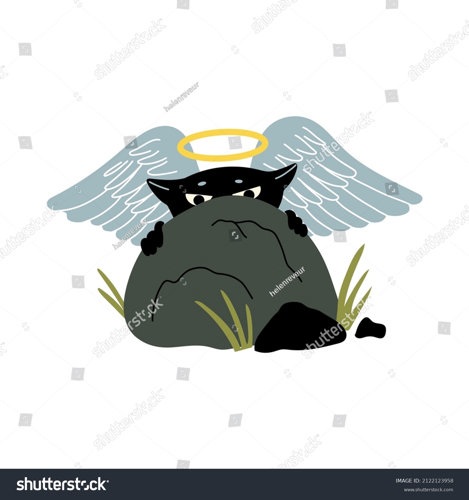 Angel Cupid Black Cat Hiding Behind Stock Vector Royalty Free