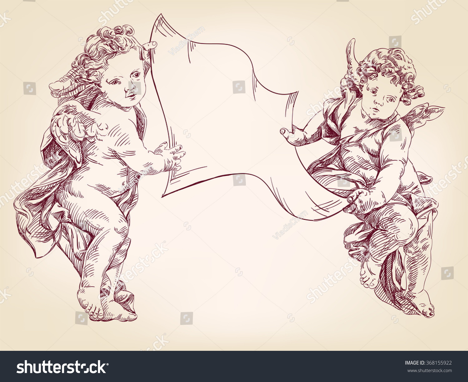 angels or cupid are holding a blank sheet of messages isolated hand drawn vector llustration realistic sketch angels or cupid are holding a blank sheet of messages isolated hand drawn vector llustration realistic sketch