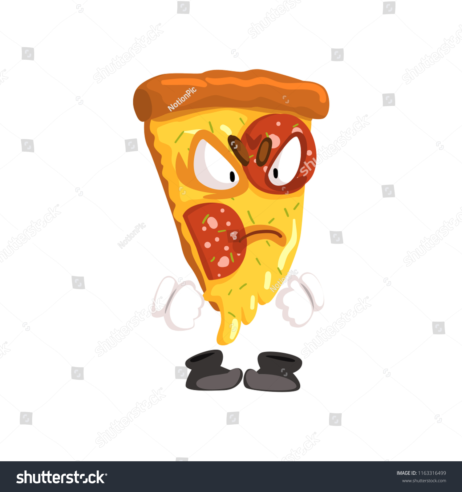 Angry Slice Pizza Funny Cartoon Fast เวกเตอรสตอก ปลอดคาลขสทธ