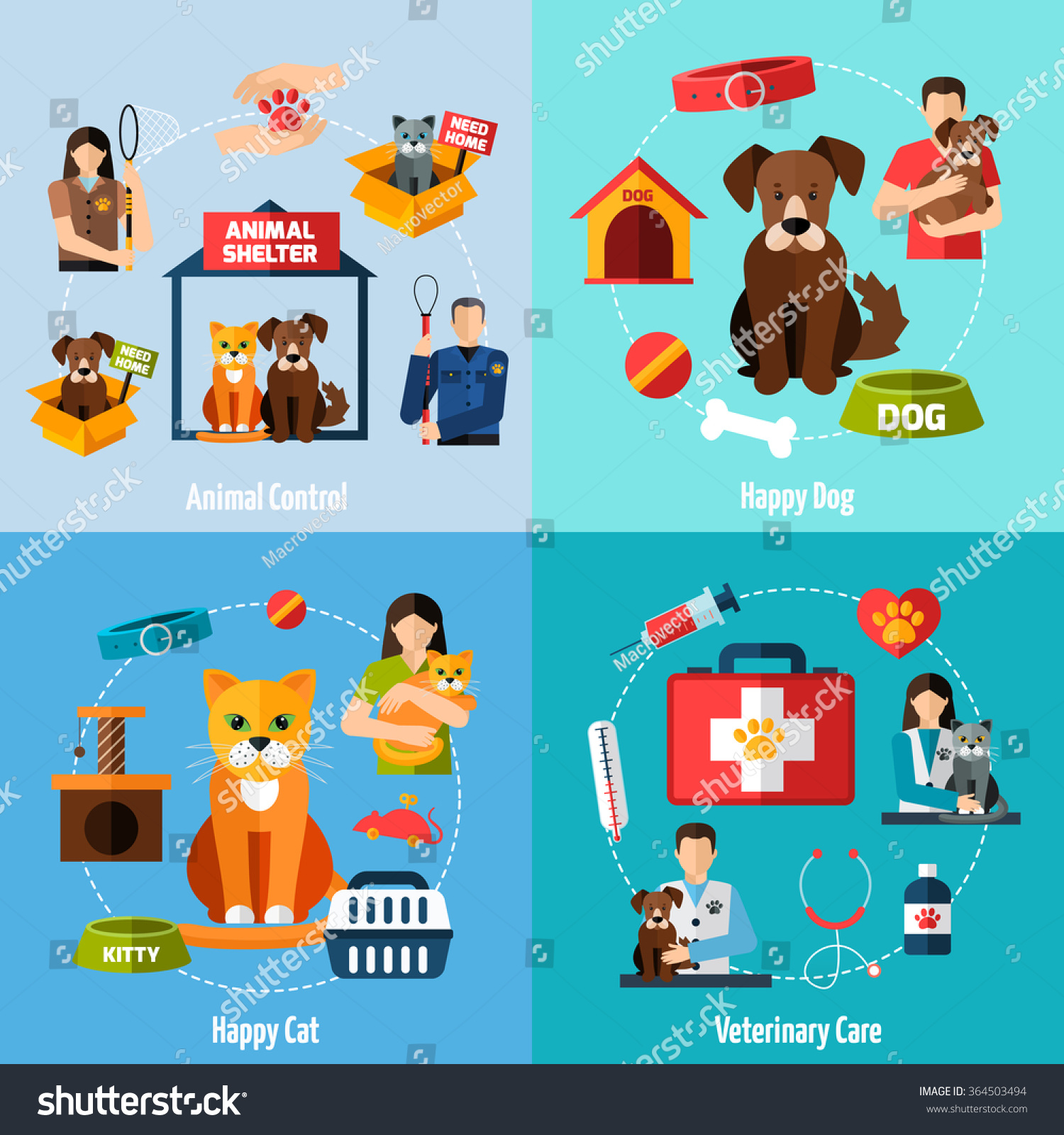 Animal Shelter Design Concept Set Veterinary Stock Vector 364503494 ...