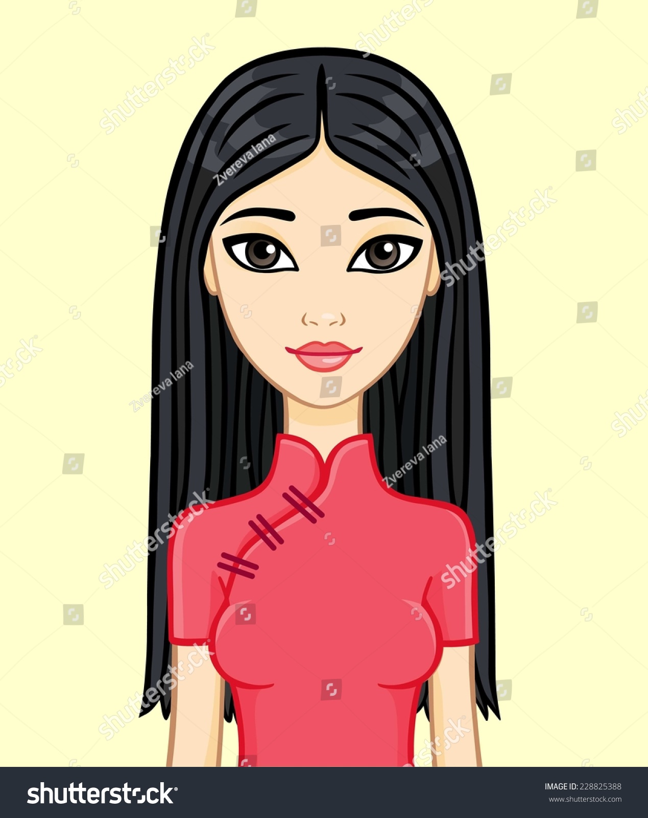 Animation Chinese Girl In Traditional Clothes, Isolated. Stock Vector