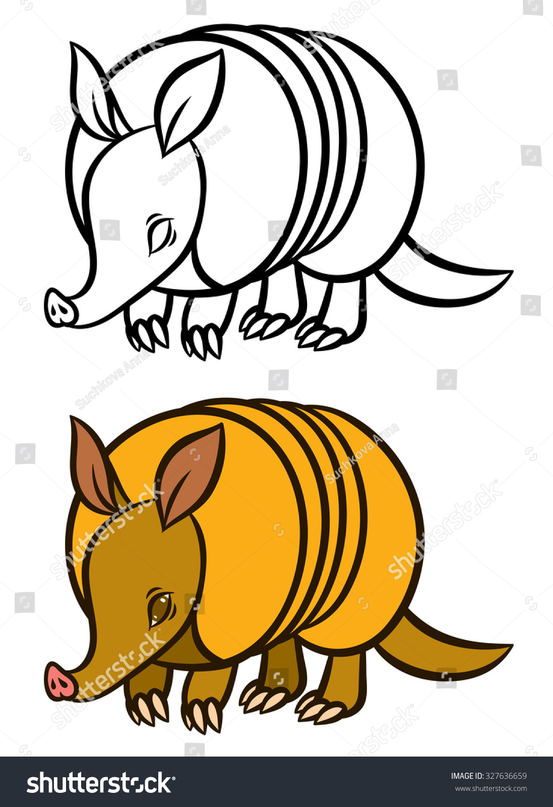 Armadillo Hand Drawn Vector Illustration - For Children Coloring Book