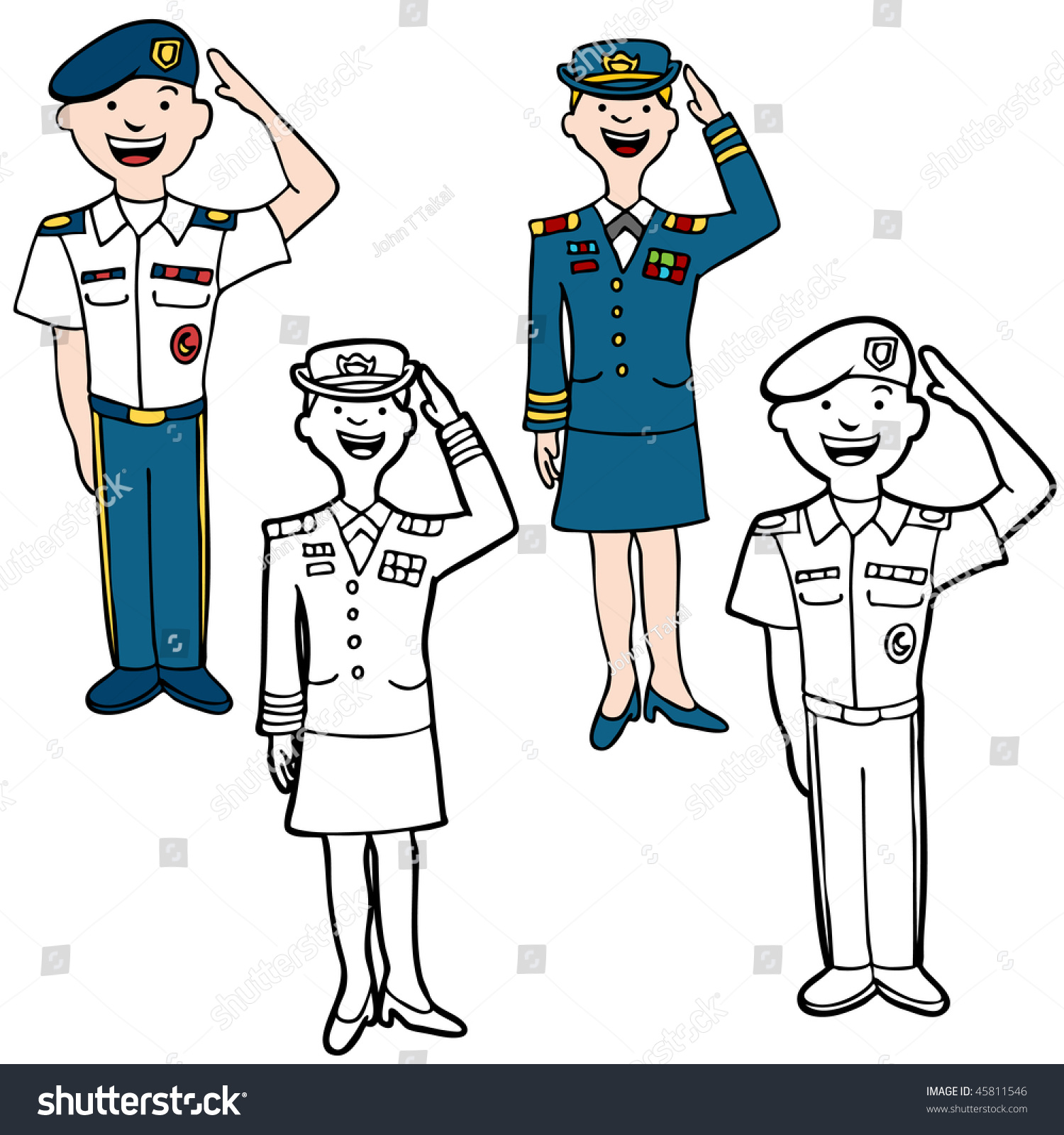 Army Cartoon People Isolated On A White Background. Stock Vector